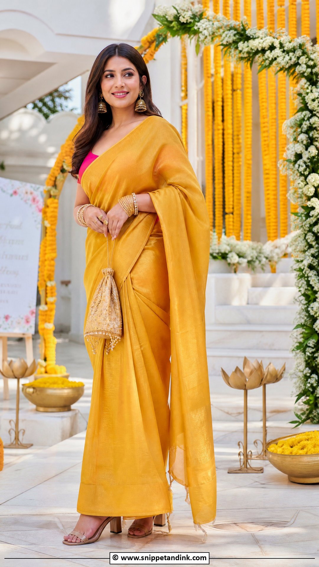 Mustard Saree For Haldi - Snippet and Ink - 35 Haldi Outfits
