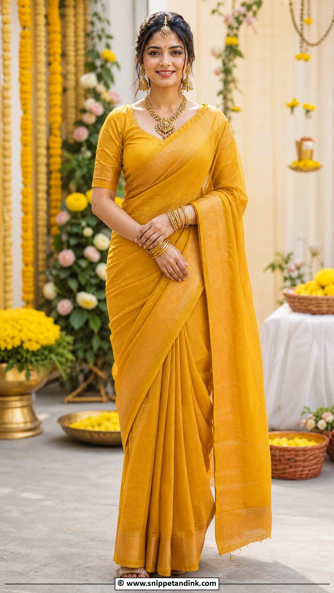 Mustard Saree Haldi Outfit - Snippet and Ink - 35 Haldi Outfits for Sister