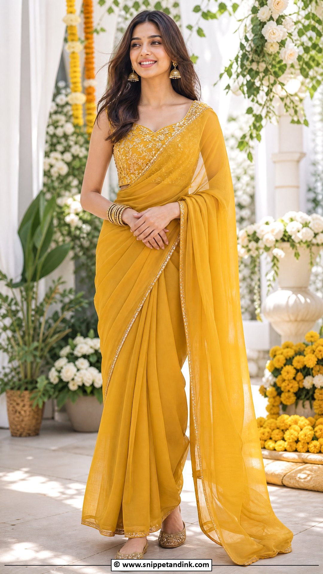 Mustard Saree Haldi Outfit - Snippet and Ink - 35 Haldi Outfit Ideas