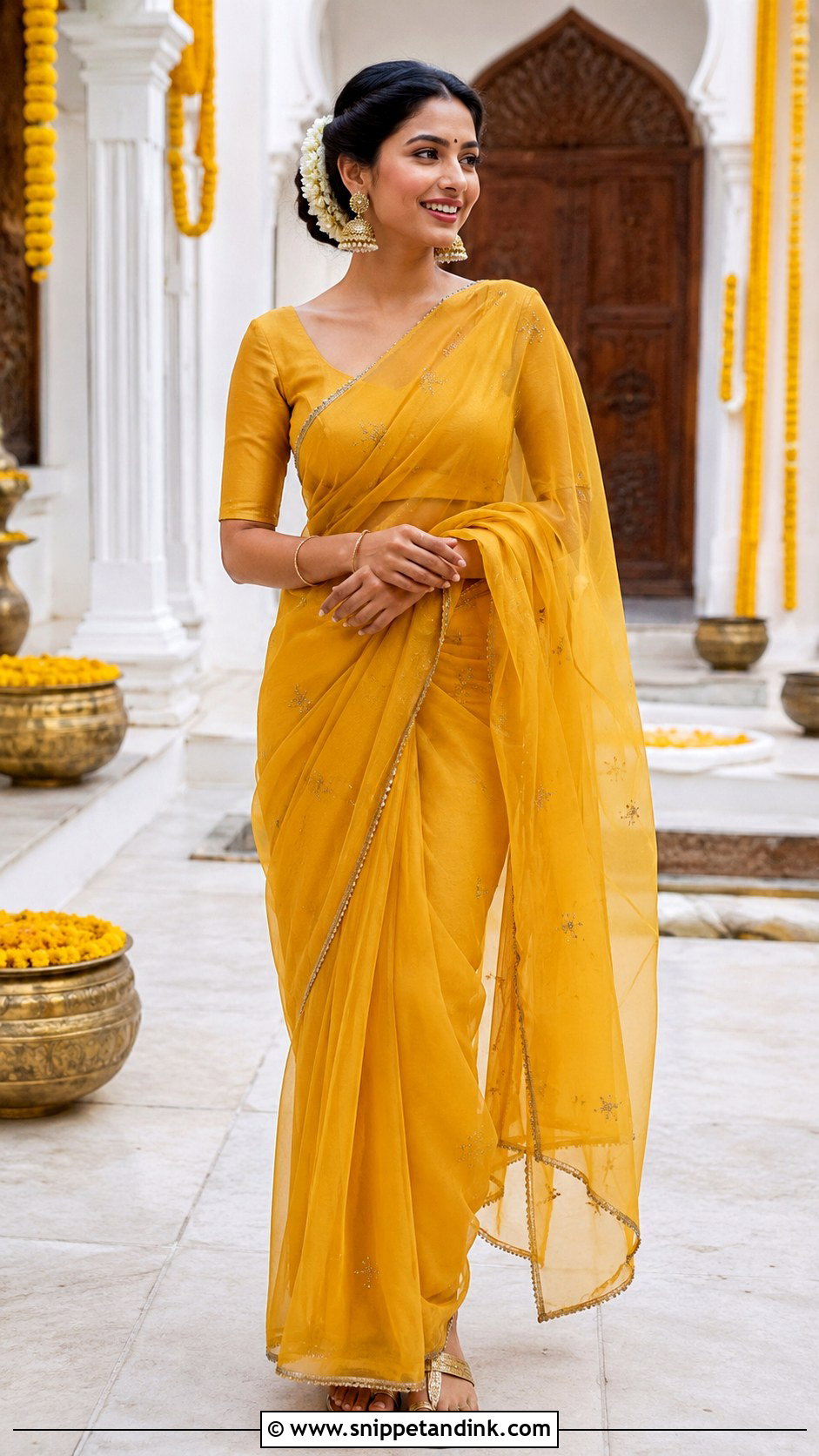 Mustard Saree Haldi Outfit - Snippet and Ink - 20 Haldi Rasam Dress Ideas