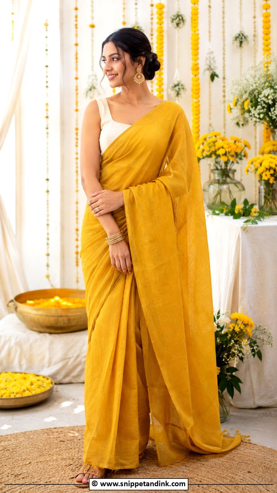 Mustard Saree Haldi Outfit - Snippet and Ink - 30 Haldi Outfits for Women
