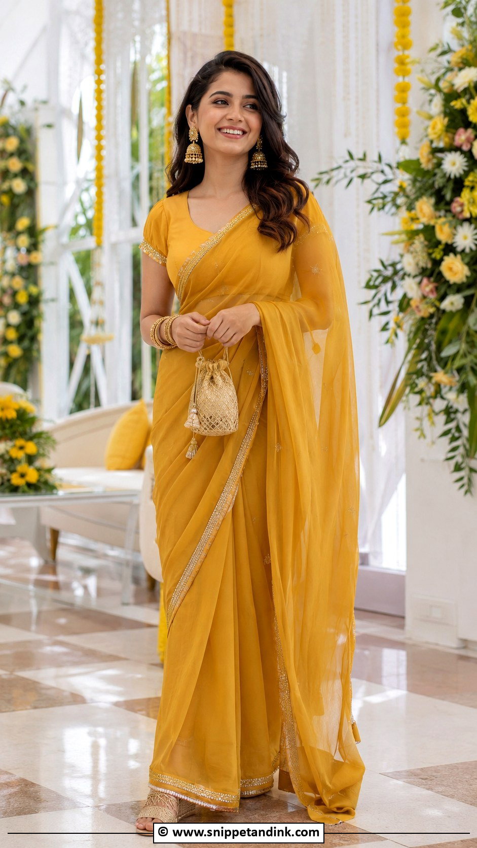Mustard Saree Mehndi Outfit - Snippet and Ink - 30 Mehandi Dresses Mehndi Outfit