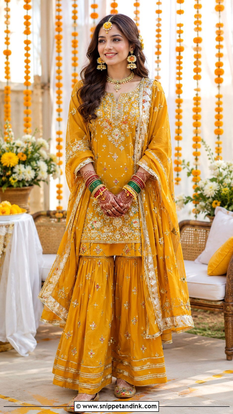 Mustard Sharara Bangle Ceremony Outfit - Snippet and Ink - 25 Bangle Ceremony Outfit for Bride Ideas
