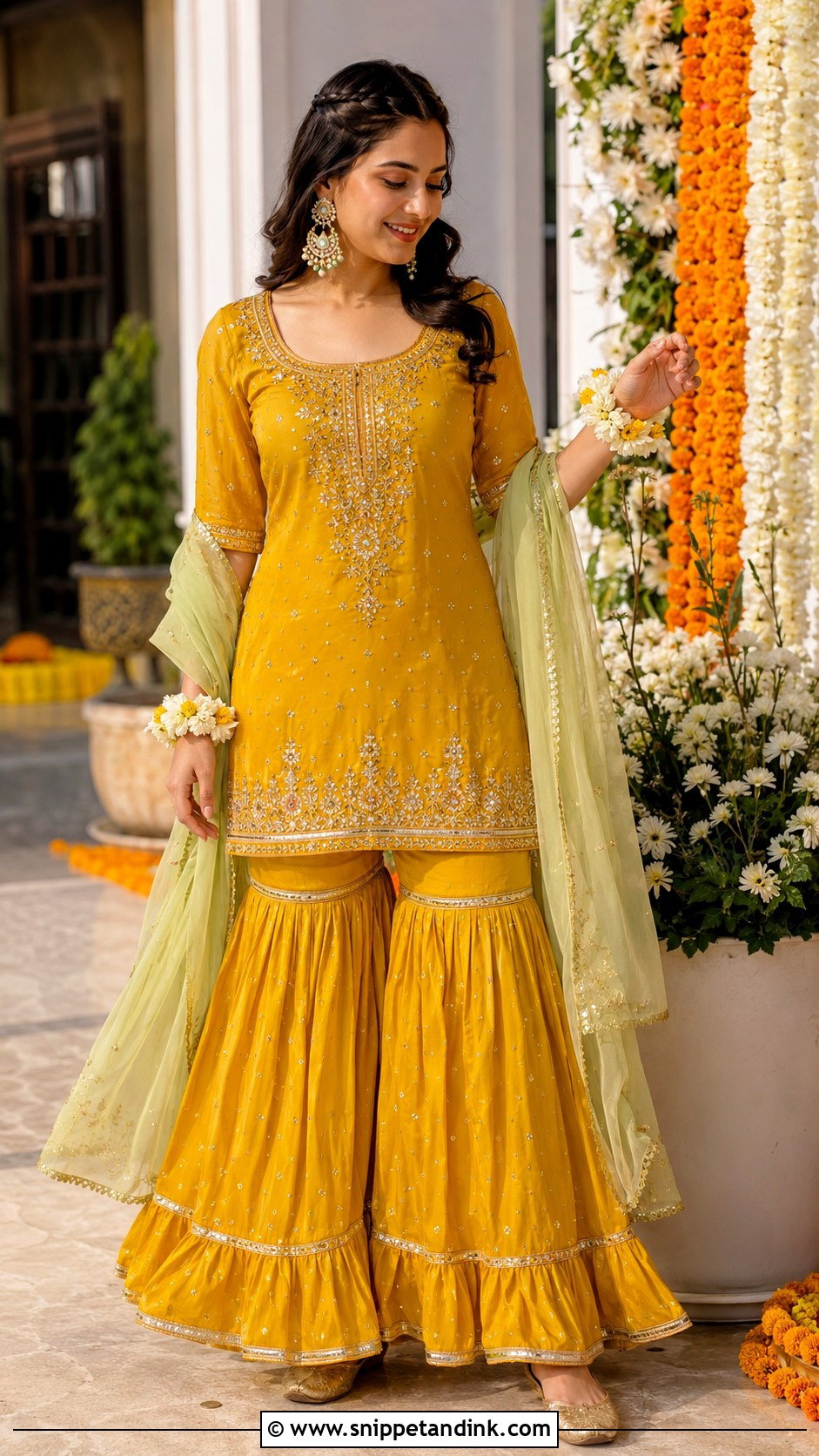 Mustard Sharara Bride Haldi Outfit - Snippet and Ink - 20 Bride Haldi Outfit Ideas
