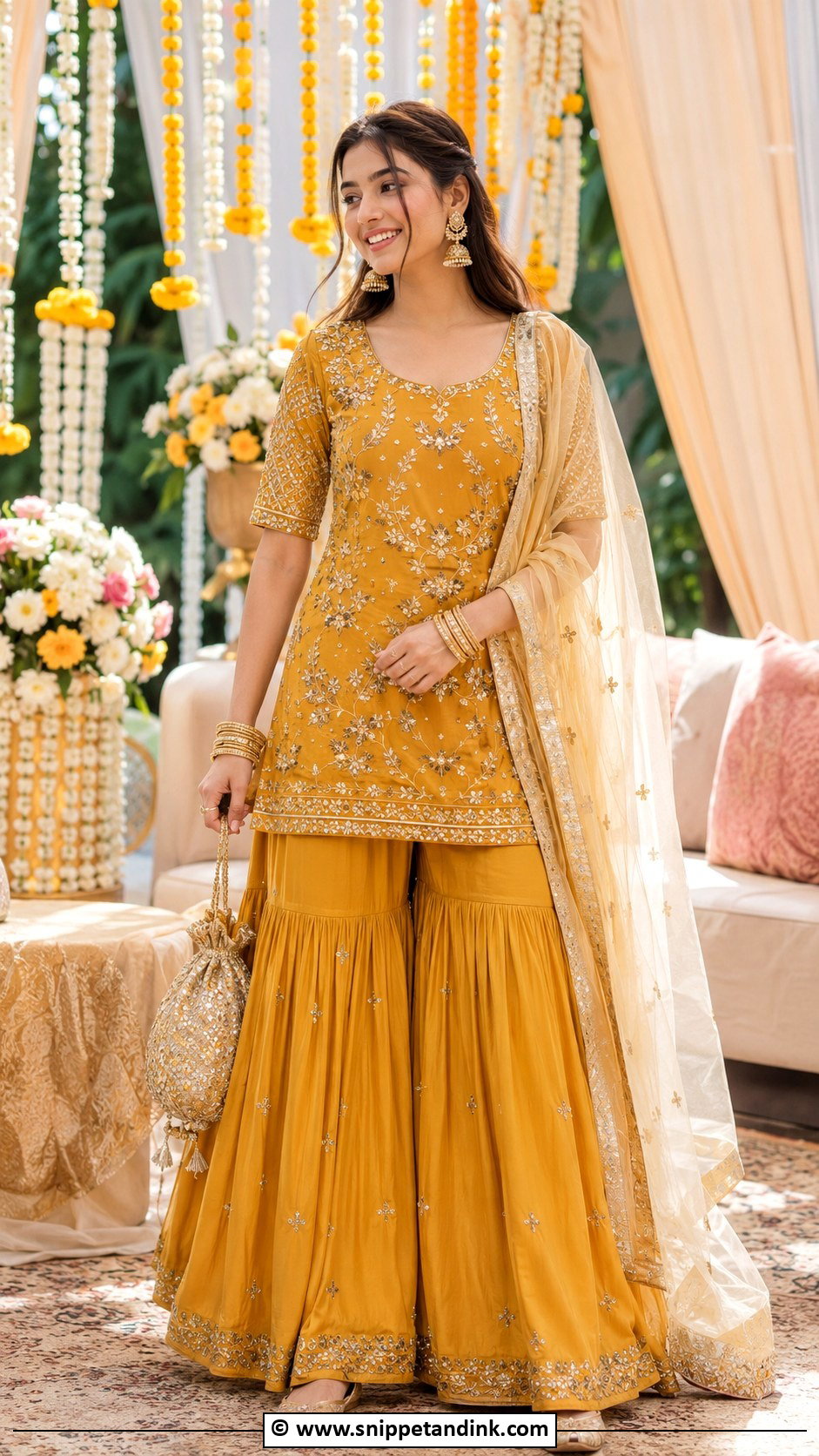 Mustard Sharara For Roka Ceremony - Snippet and Ink - 35 Roka Ceremony Outfits