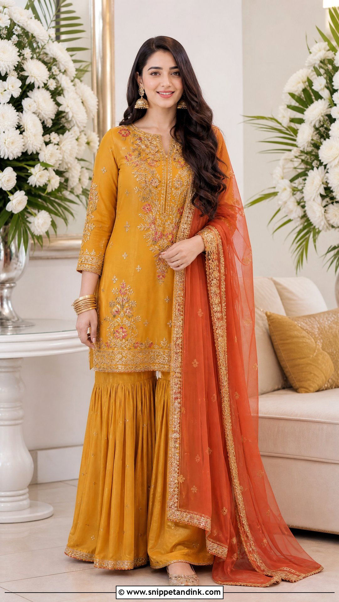 Mustard Sharara Haldi Dress - Snippet and Ink - 20 Pakistani Haldi Dress Ideas