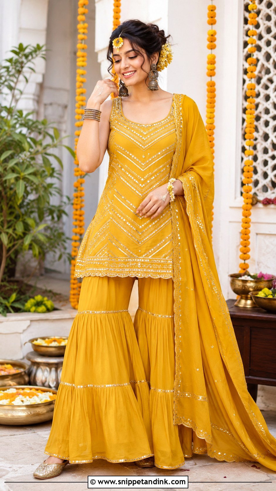 Mustard Sharara Haldi Outfit - Snippet and Ink - 20 Indian Prewedding Outfit Ideas