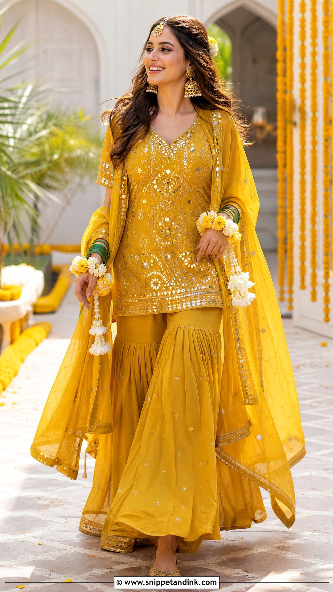 Mustard Sharara Haldi Outfit - Snippet and Ink - 25 Aesthetic Haldi Outfits