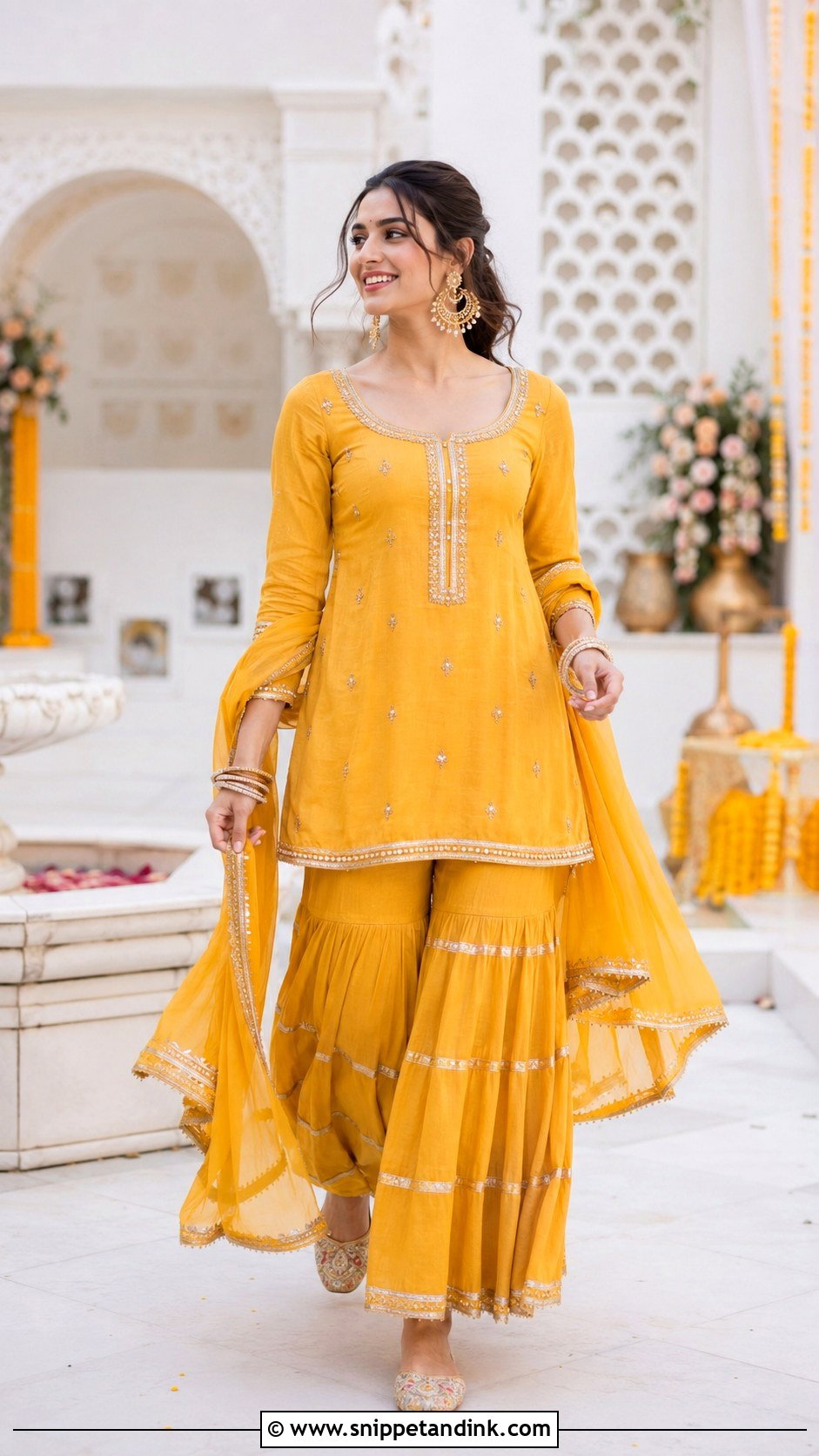 Mustard Sharara Haldi Outfit - Snippet and Ink - 20 Haldi Inspo Outfit Ideas