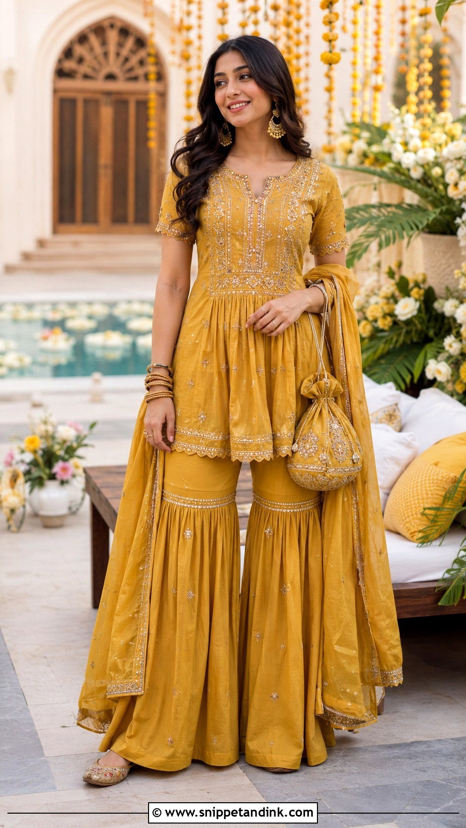 Mustard Sharara Haldi Outfit - Snippet and Ink - 20 Haldi Outfits Ideas