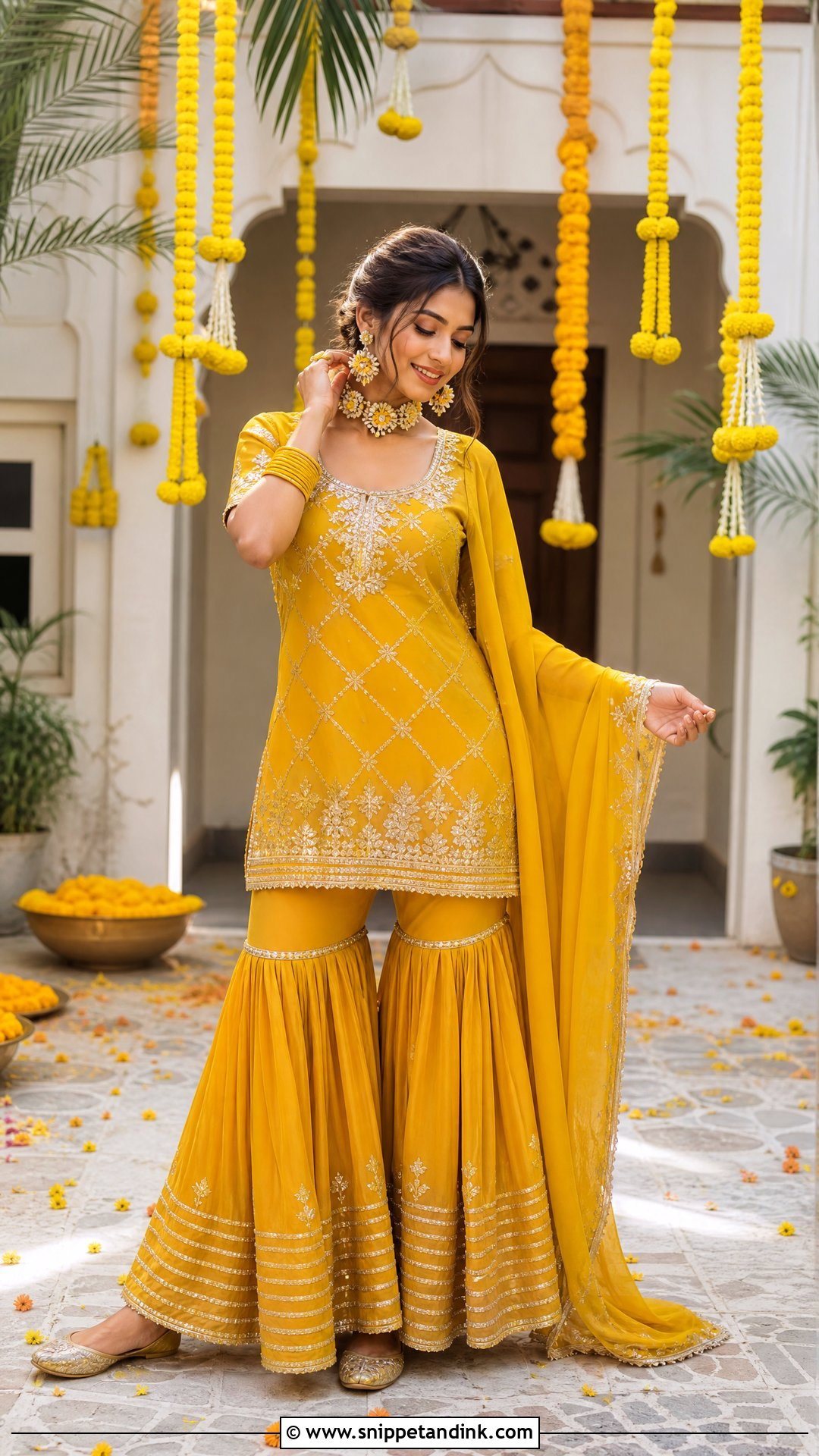 Mustard Sharara Haldi Suit - Snippet and Ink - 20 Haldi Clothes for Bride Ideas