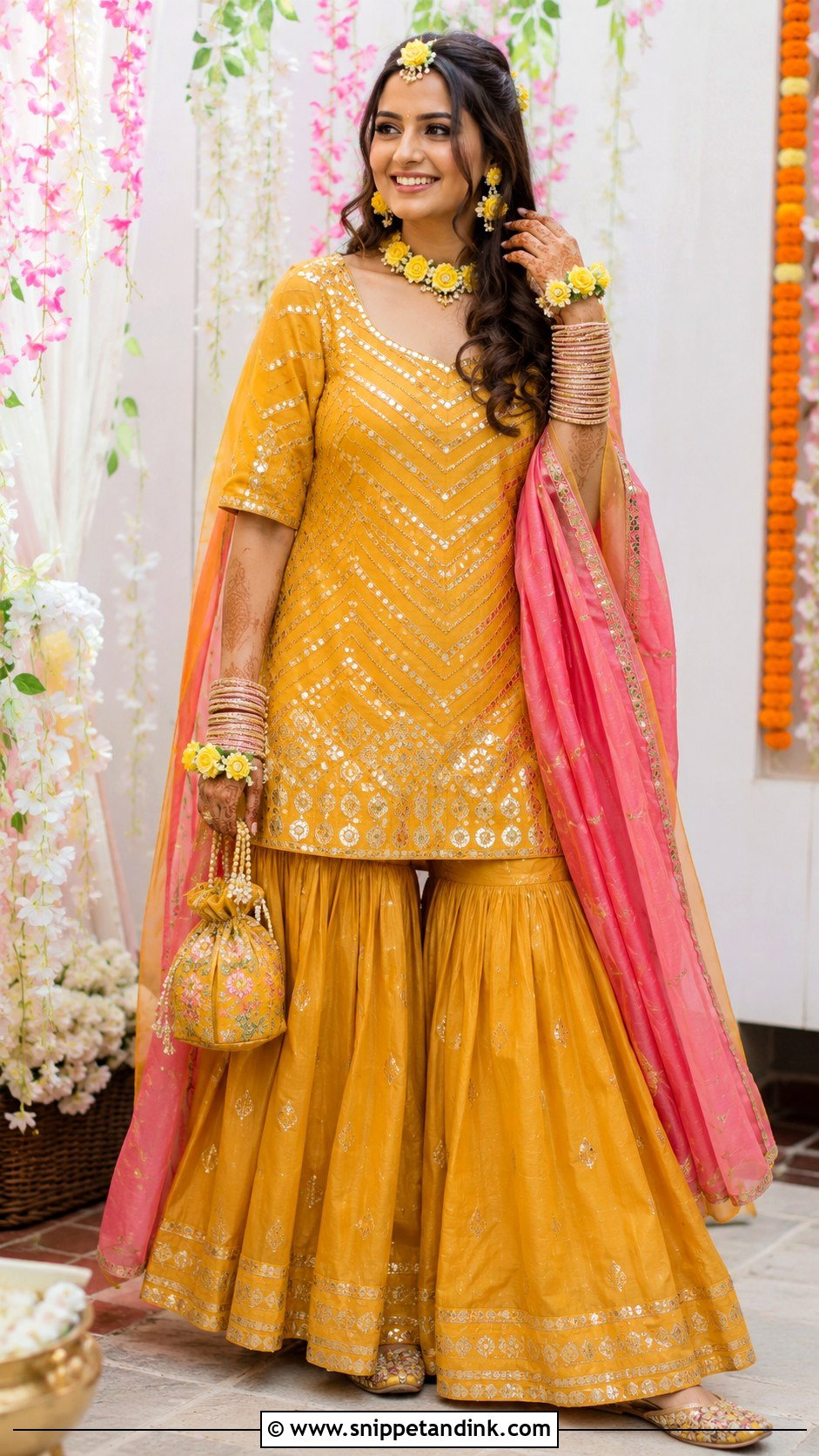 Mustard Sharara Set For Haldi - Snippet and Ink - 20 Indian Pre Wedding Dress Ideas