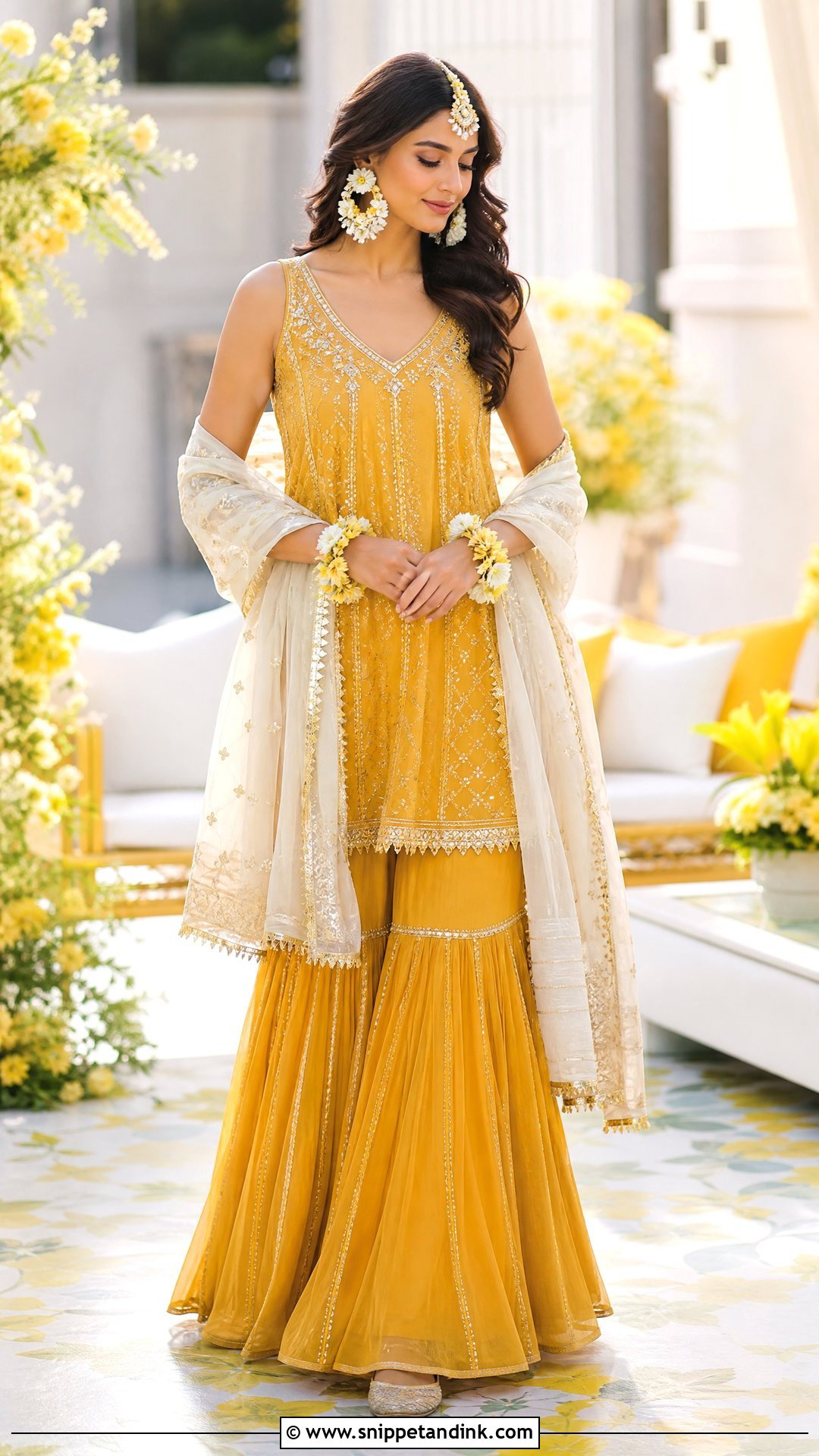 Mustard Sharara Set Haldi Outfit - Snippet and Ink - 20 Bride Haldi Dress Ideas