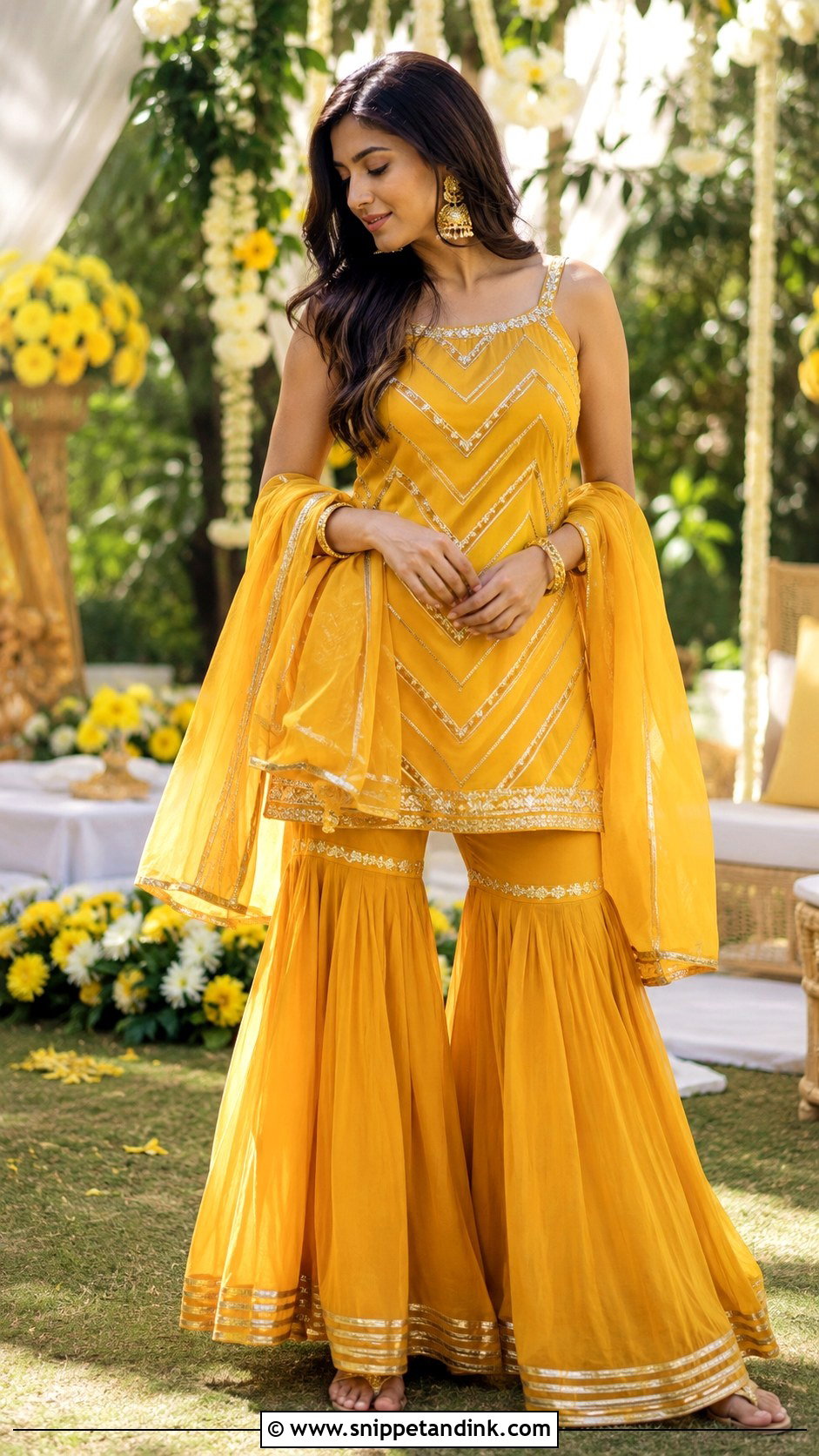Mustard Sharara Set for Haldi - Snippet and Ink - 20 Haldi Theme Dress Ideas
