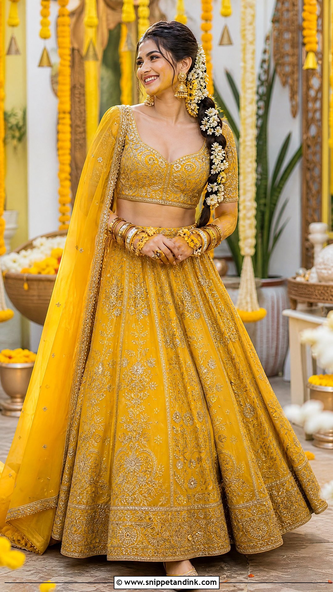 Mustard Yellow Bridal Lehenga With Dupatta - Snippet and Ink - 20 Yellow Bridal Dress Ideas