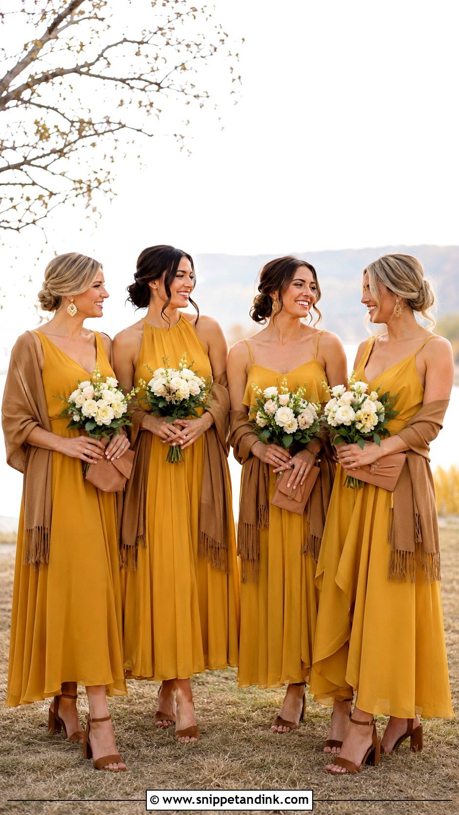 Mustard Yellow Fall Bridal Party Dresses - Snippet and Ink - 20 Fall Bridal Party Ideas