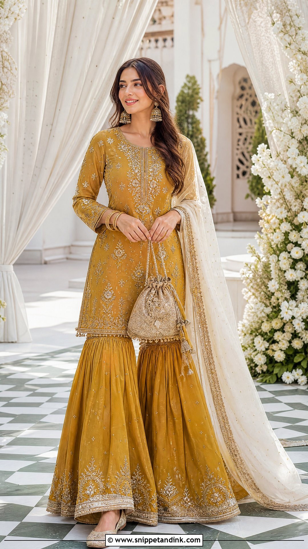 Mustard Yellow Gharara Ring Ceremony Dress - Snippet and Ink - 25 Ring Ceremony Dress Ideas