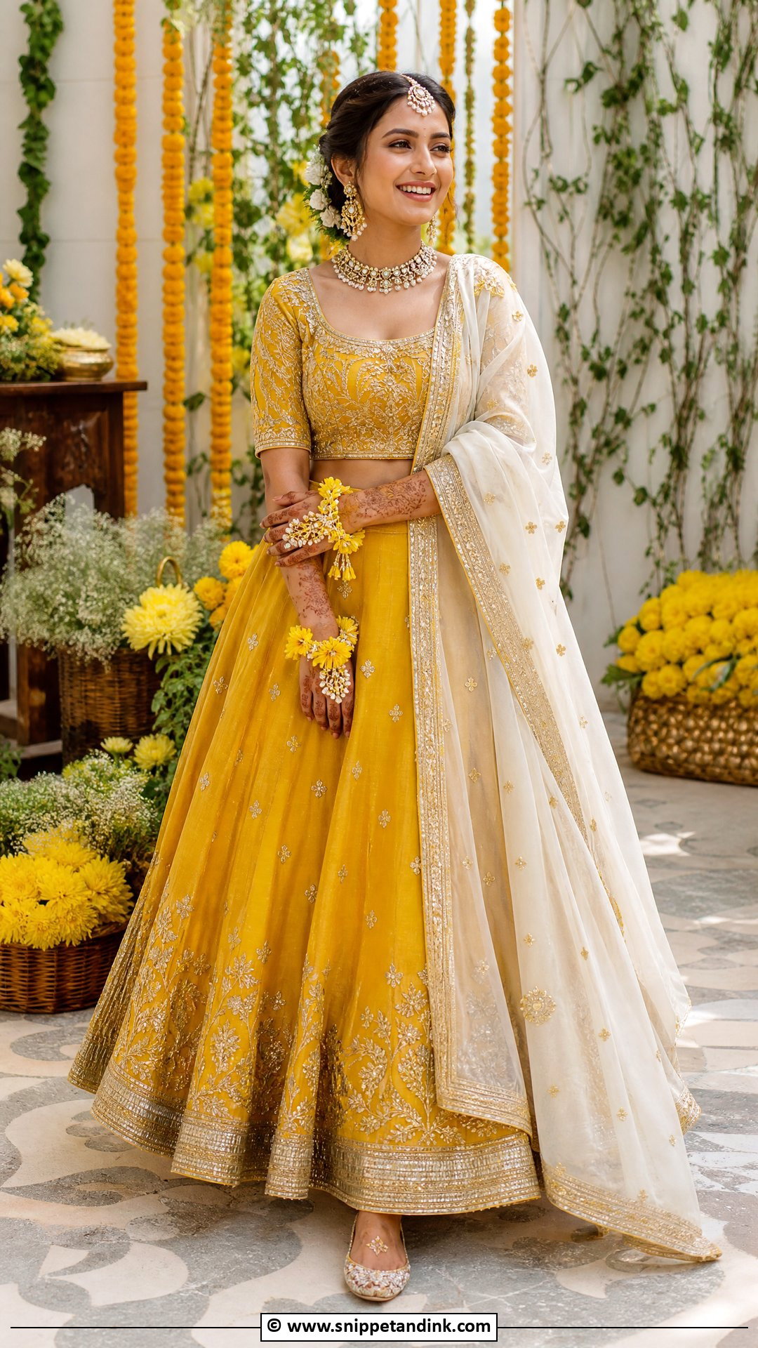 Mustard Yellow Lehenga For Haldi Ceremony - Snippet and Ink - 35 Haldi Ceremony Outfit for Bride Ideas