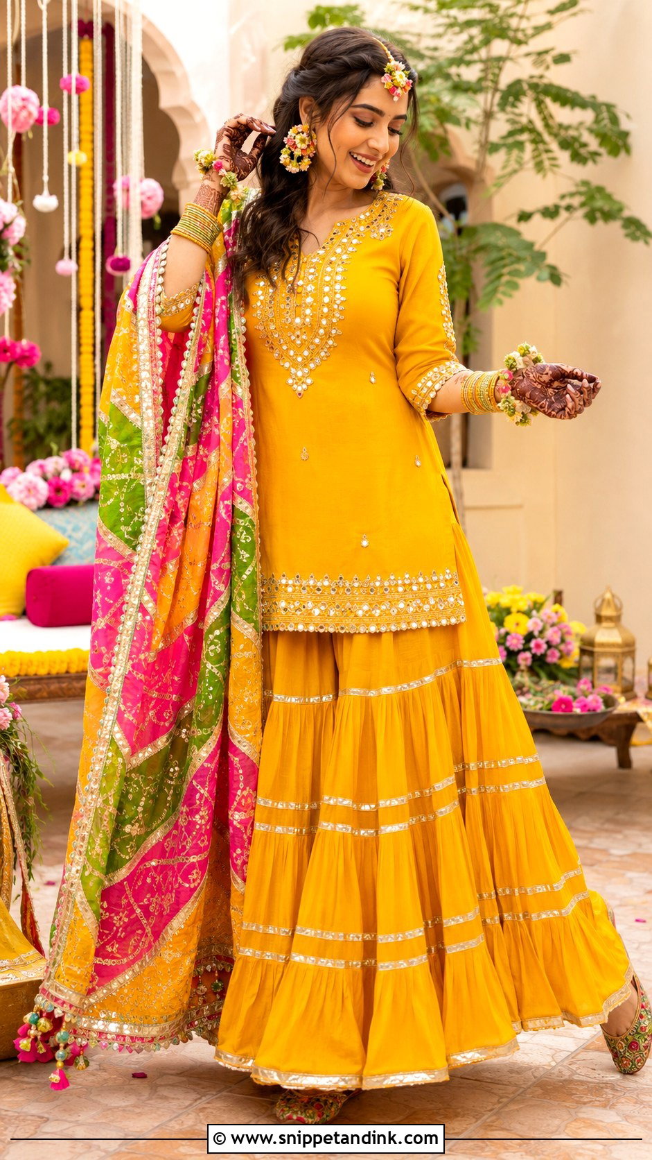 Mustard Yellow Mehndi Sharara - Snippet and Ink - 30 Indian Muslim Bridal Dress Ideas