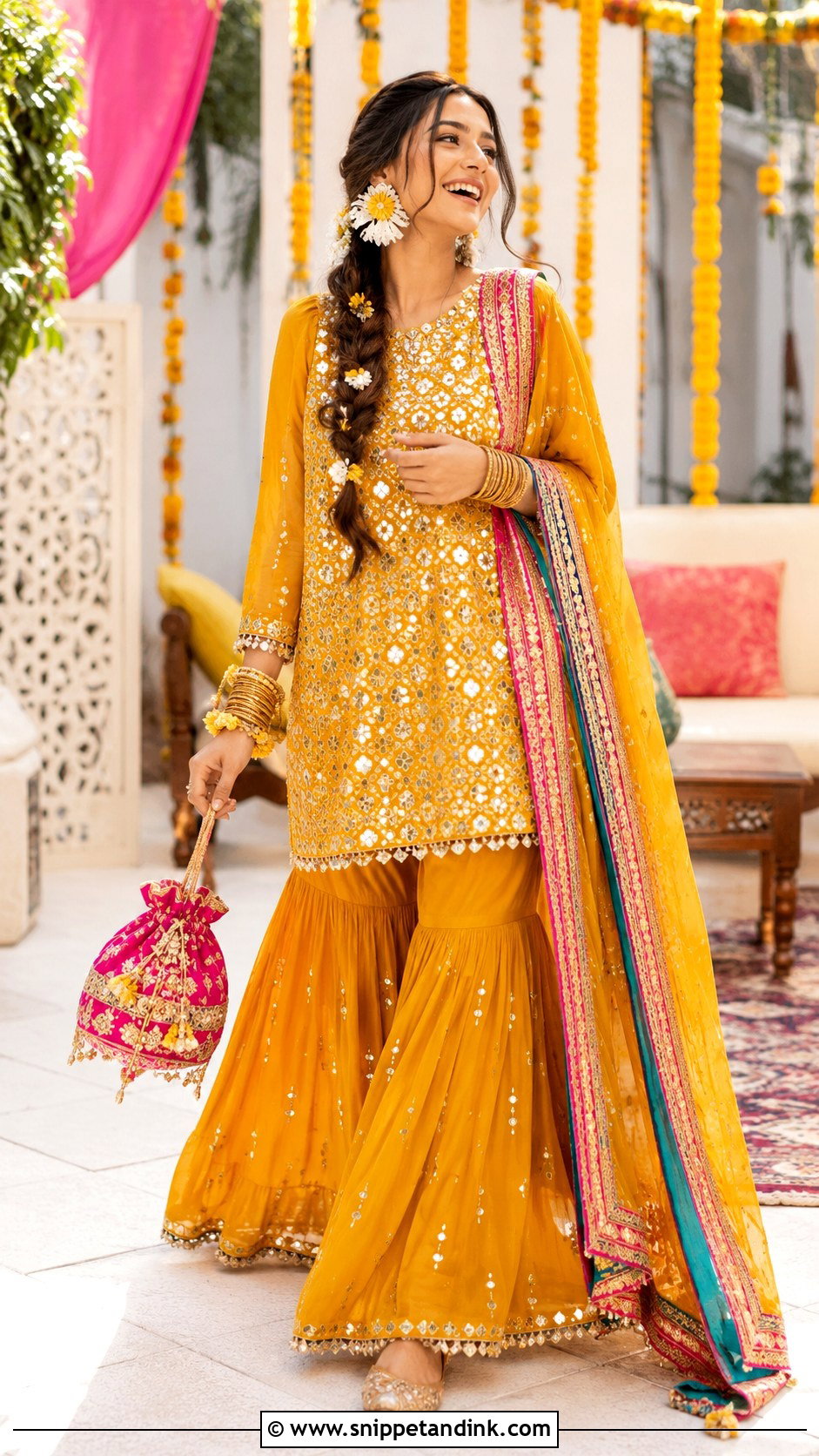 Mustard Yellow Pakistani Bridal Sharara - Snippet and Ink - 20 Pakistan Bridal Dress Ideas