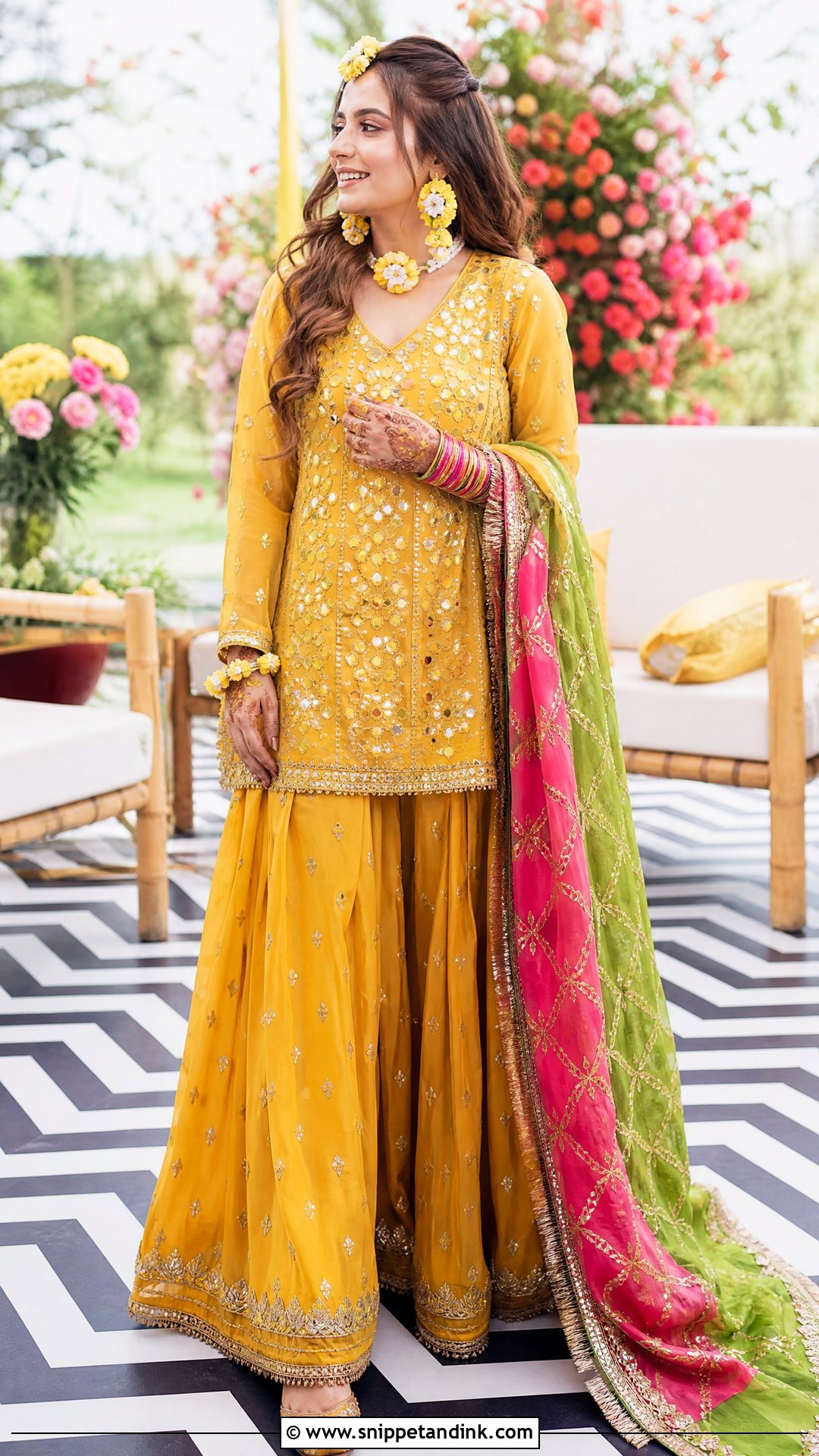 Mustard Yellow Pakistani Mehndi Sharara - Snippet and Ink - 20 Wedding Dresses Pakistan