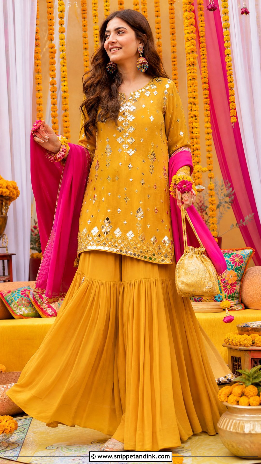 Mustard Yellow Pakistani Sister Mehndi Sharara - Snippet and Ink - 20 Pakistani Sister Wedding Dress Ideas