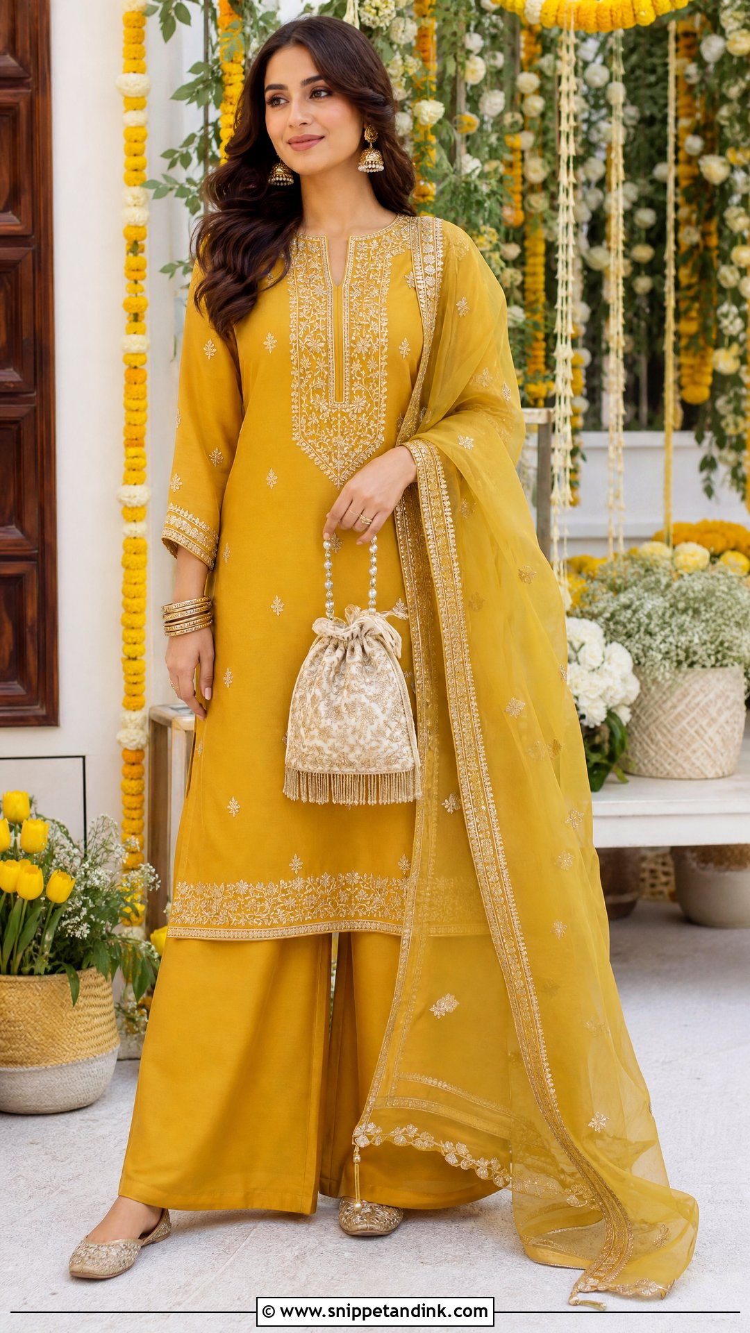 Mustard Yellow Palazzo Suit With Dupatta - Snippet and Ink - 20 Yellow Plazo Suit for Haldi Ideas