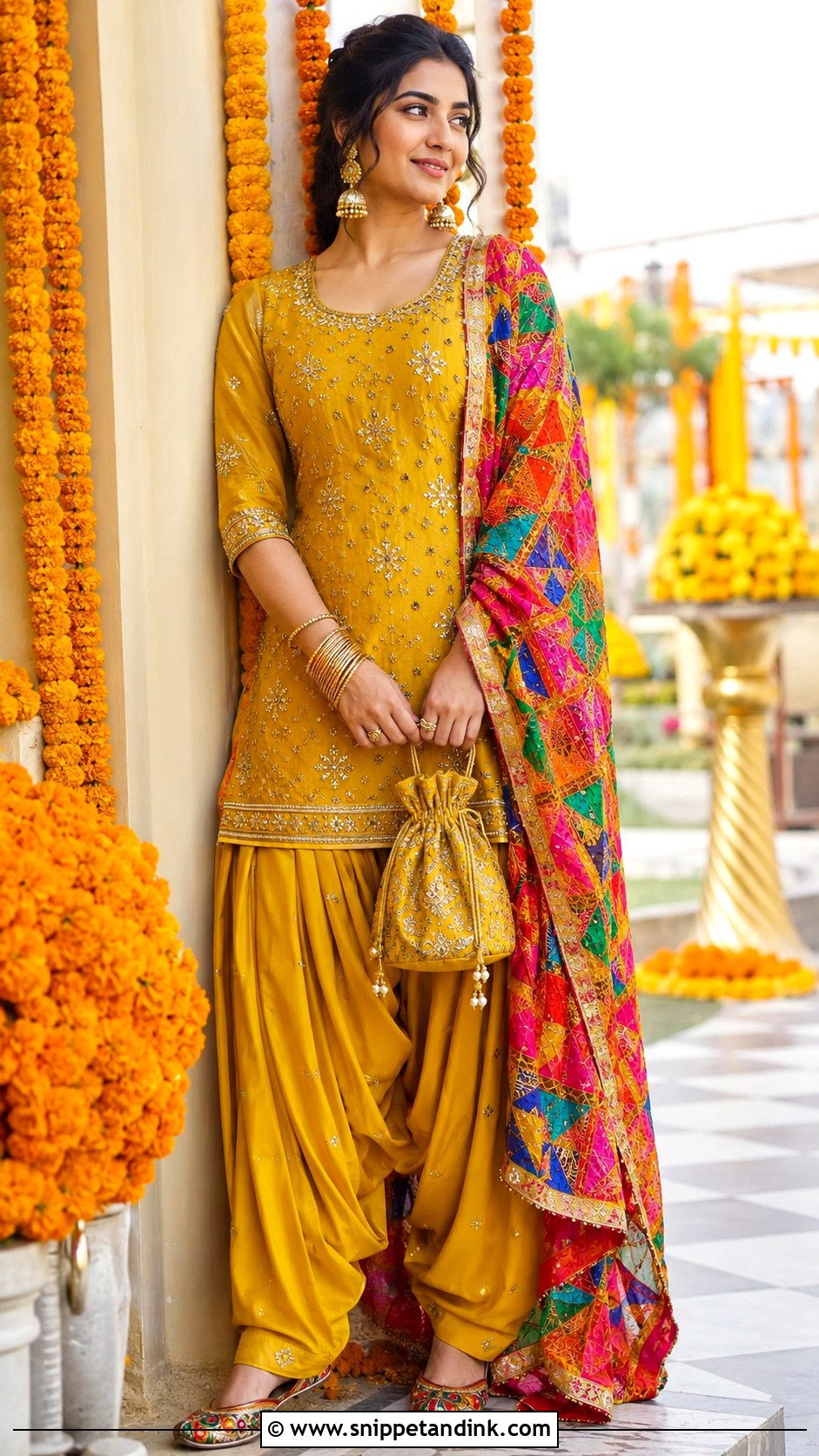 Mustard Yellow Patiala Suit With Phulkari Dupatta - Snippet and Ink - 20 Yellow Patiala Suit for Haldi Ideas