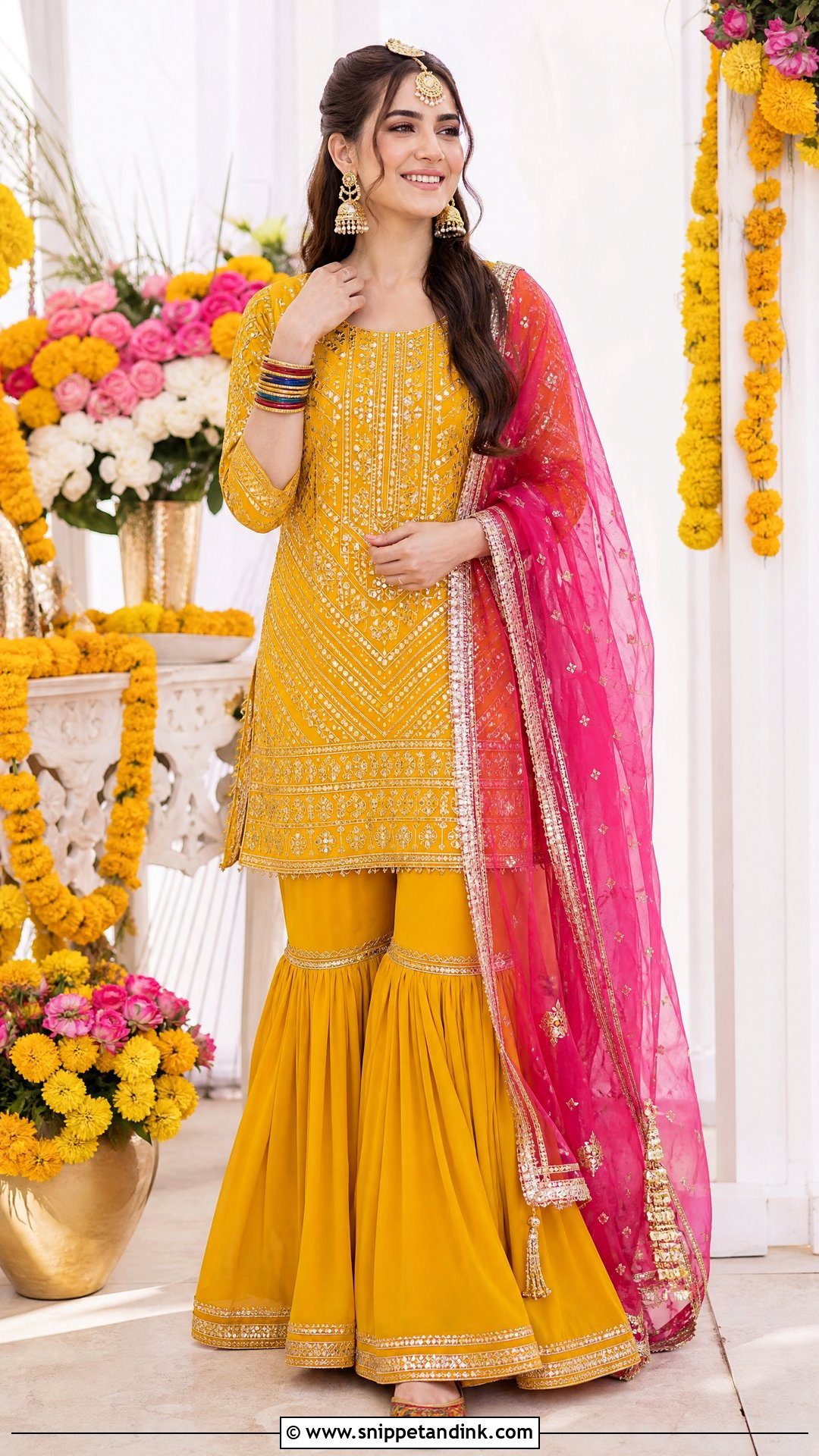 Mustard Yellow Sangeet Gharara Outfit - Snippet and Ink - 20 Pakistani Bridal Sangeet Outfit Ideas