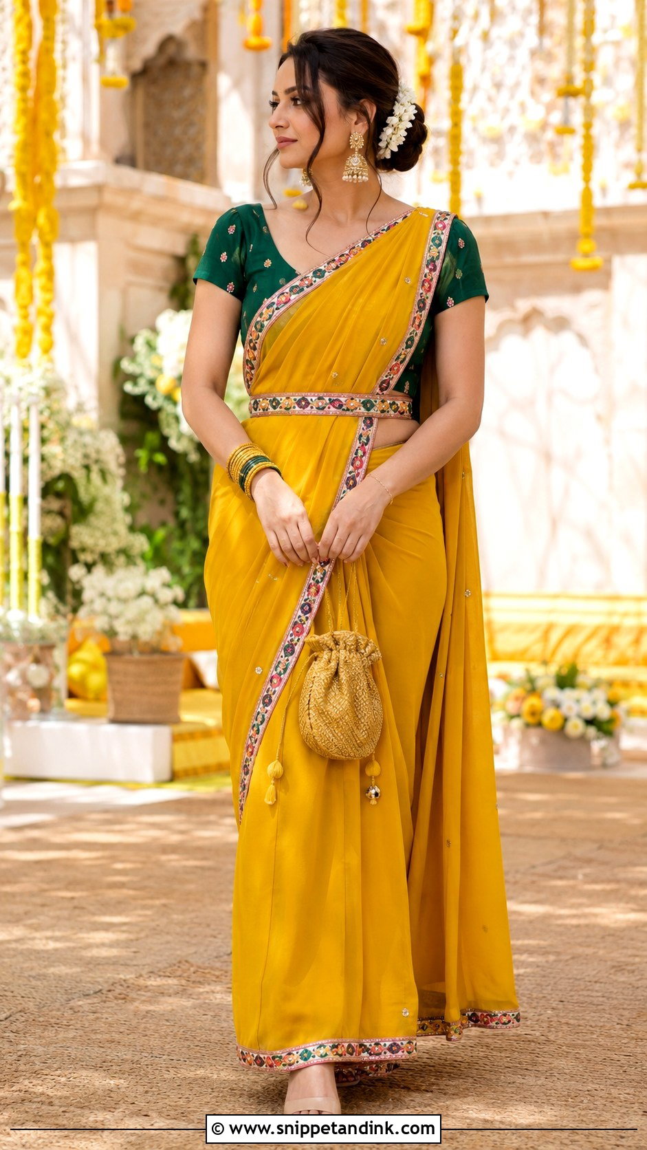 Mustard Yellow Saree Mehendi Outfit - Snippet and Ink - 20 Mehendi Ceremony Outfit Ideas
