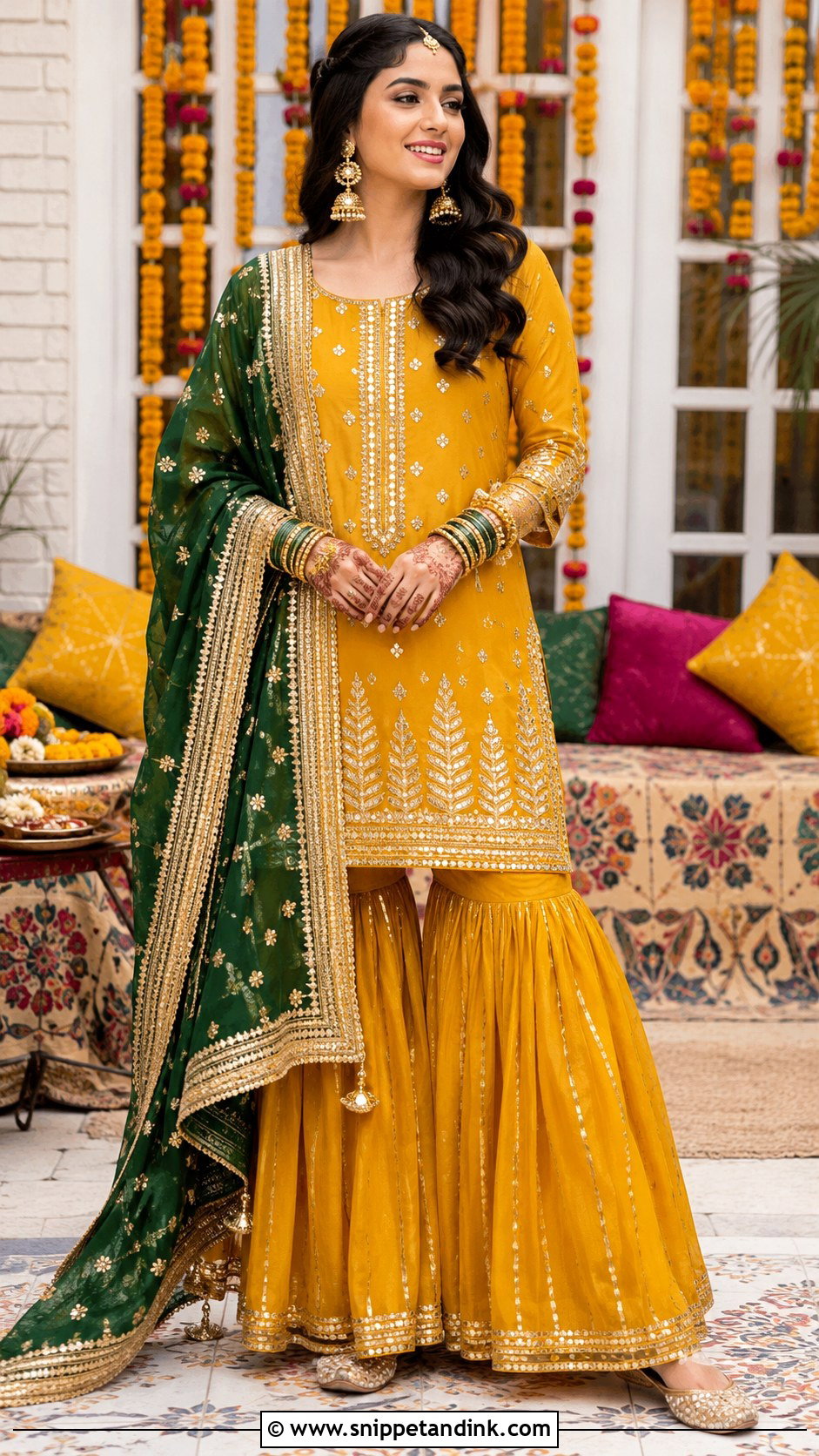 Mustard Yellow Sharara Dholki Dress - Snippet and Ink - 20 Dholki Dress for Bride Ideas