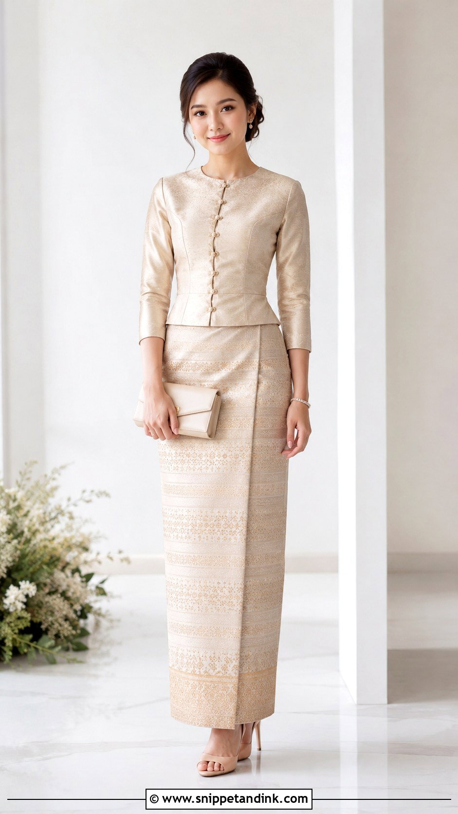 Myanmar Wedding Dress With Minimal Jewelry - Snippet and Ink - 25 Myanmar Traditional Wedding Dress Ideas