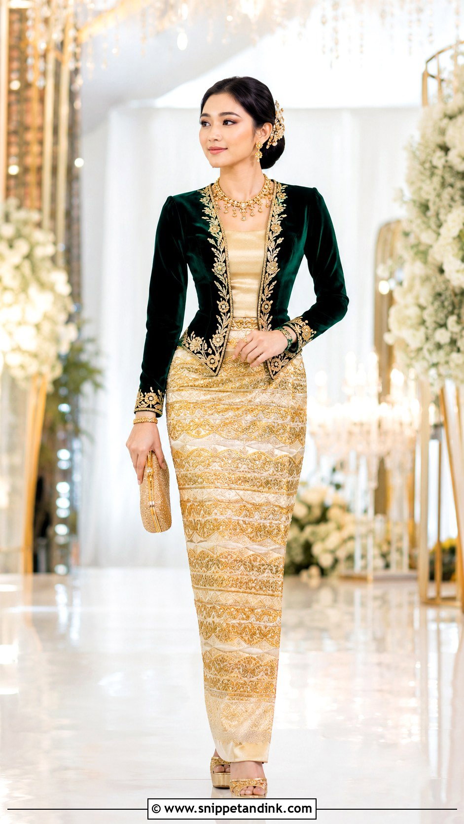 Myanmar Wedding Dress With Velvet Jacket - Snippet and Ink - 25 Myanmar Traditional Wedding Dress Ideas
