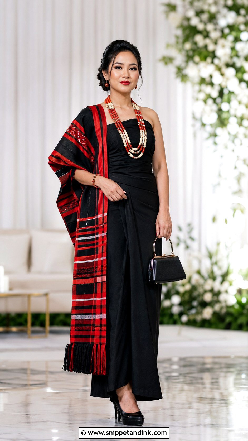 Naga Bride Black Gown With Red Shawl - Snippet and Ink - 20 Naga Brides Ideas