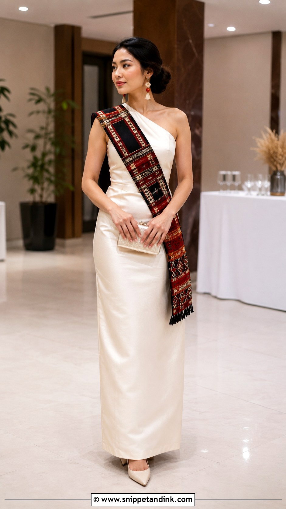 Naga Bride Satin Gown With Woven Sash - Snippet and Ink - 20 Naga Brides Ideas