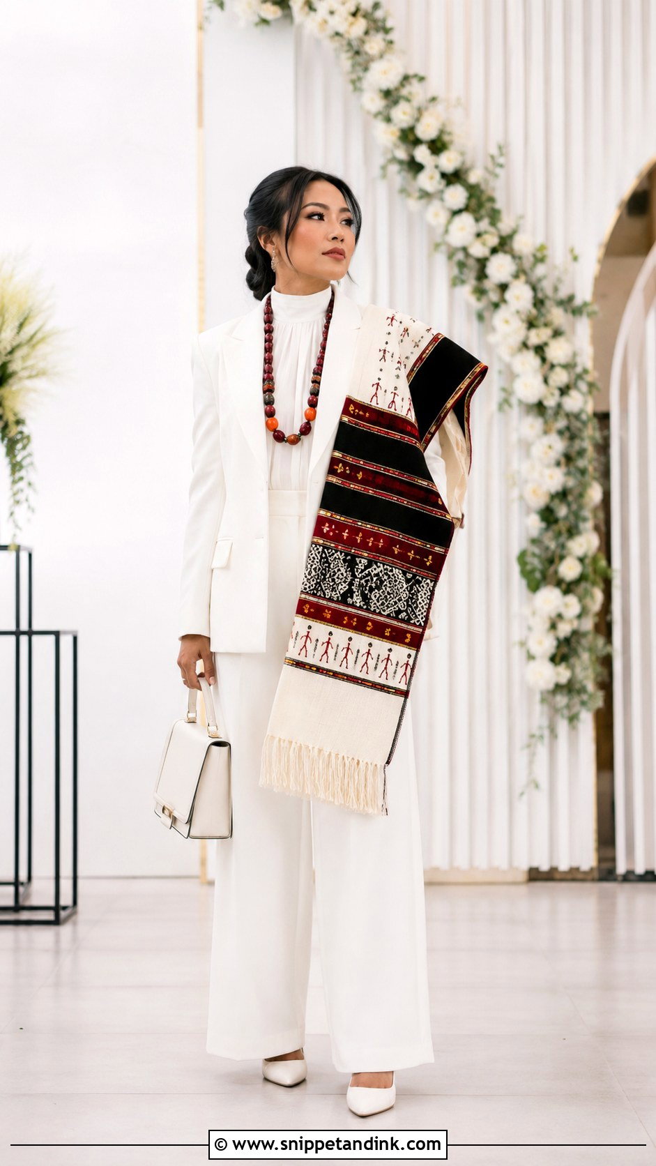 Naga Bride White Pantsuit With Woven Shawl - Snippet and Ink - 20 Naga Brides Ideas