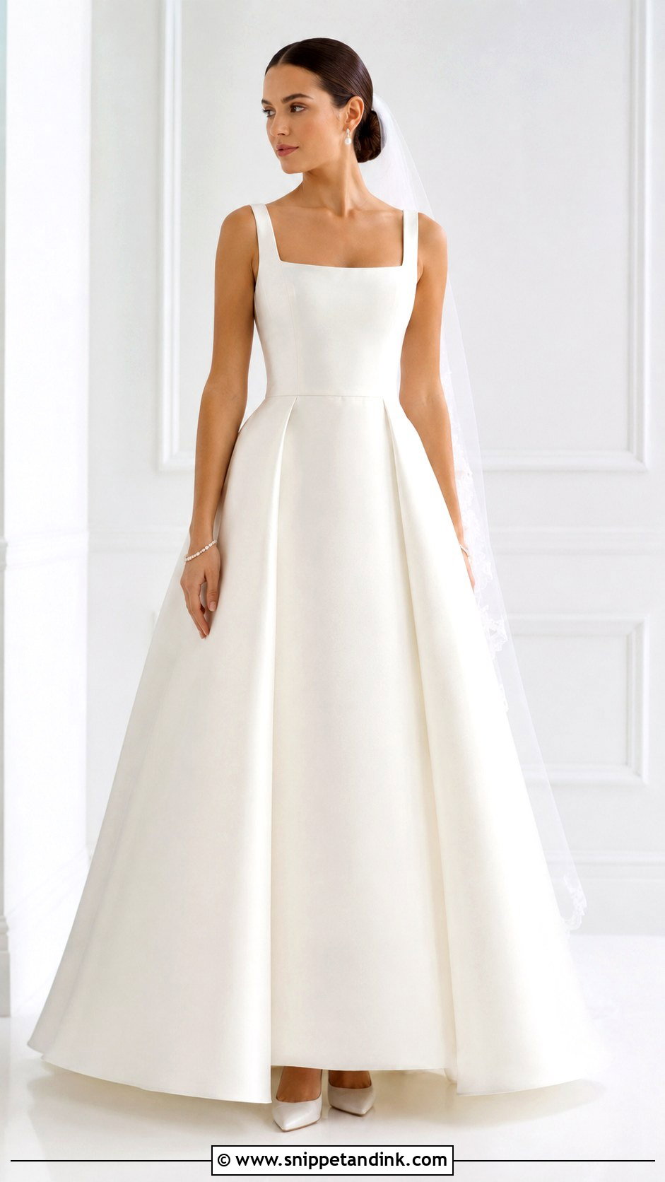 Narrow Square Neck A Line Wedding Dress - Snippet and Ink - 20 Broad Shoulder Wedding Dress Ideas