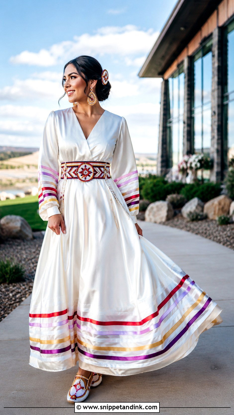 Native Ribbon Wedding Dress With Beaded Belt - Snippet and Ink - 20 Native Wedding Dress Ideas