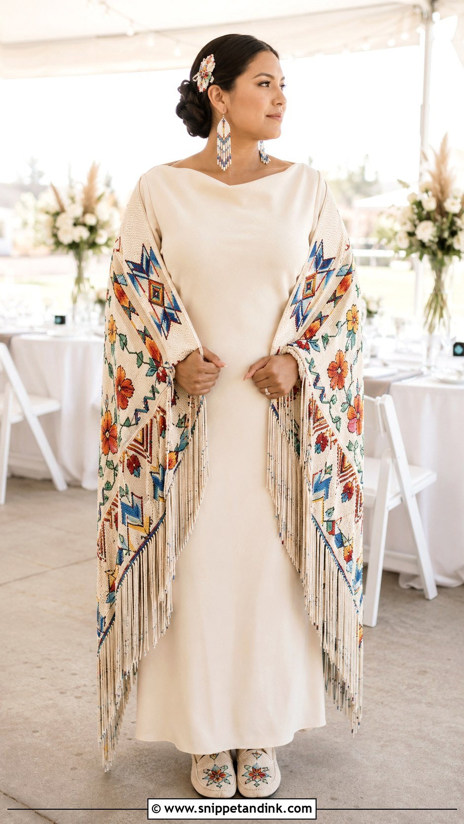 Native Wedding Dress With Beaded Shawl - Snippet and Ink - 20 Native Wedding Dress Ideas
