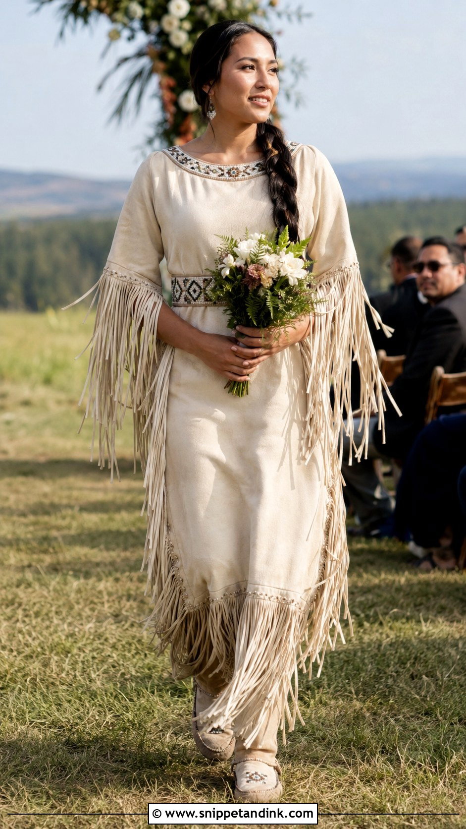 Native Wedding Dress With Fringe Sleeves - Snippet and Ink - 20 Native Wedding Dress Ideas