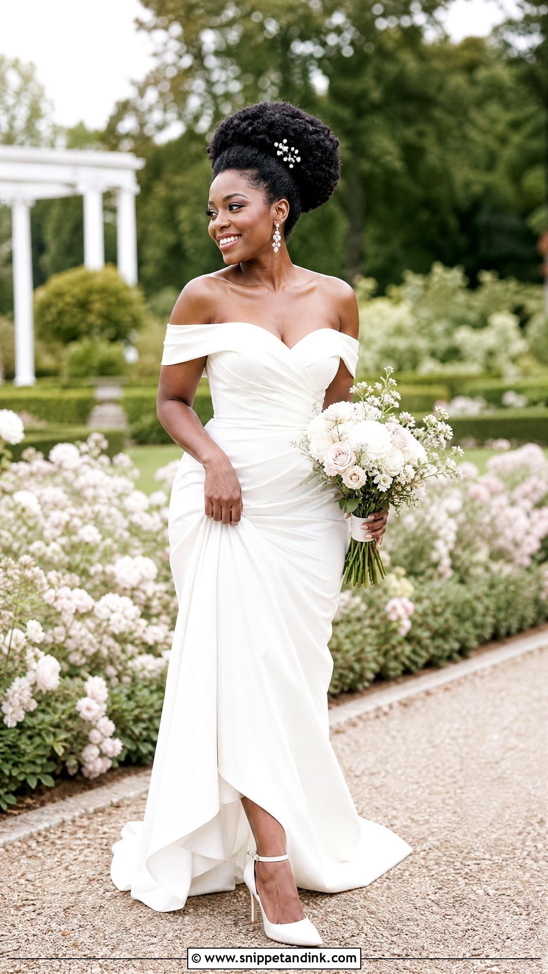 Natural Afro Updo for Off the Shoulder Wedding Dress - Snippet and Ink - 25 Off the Shoulder Wedding Dress Hairstyle Ideas