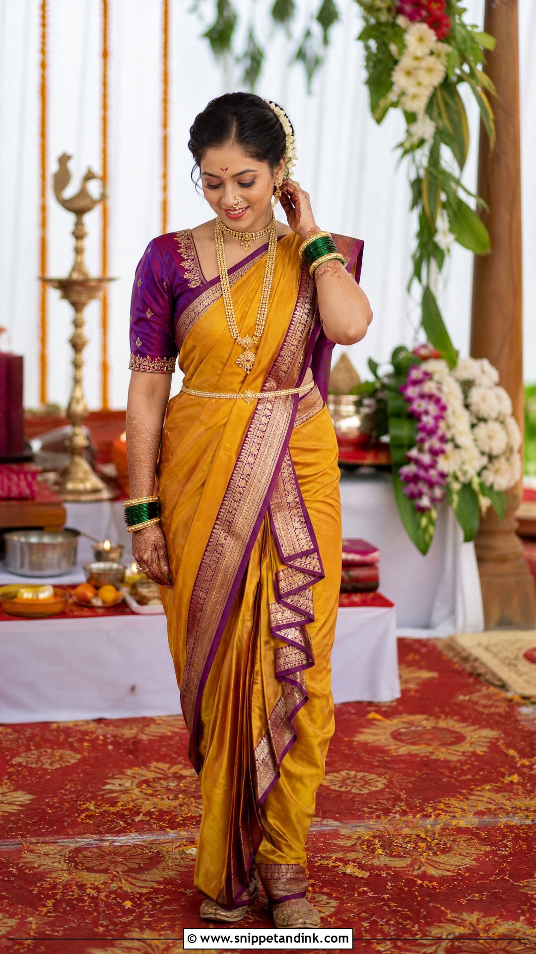 Nauwari Bride Look With Chandrakor Bindi - Snippet and Ink - 25 Nauwari Bride Look Ideas