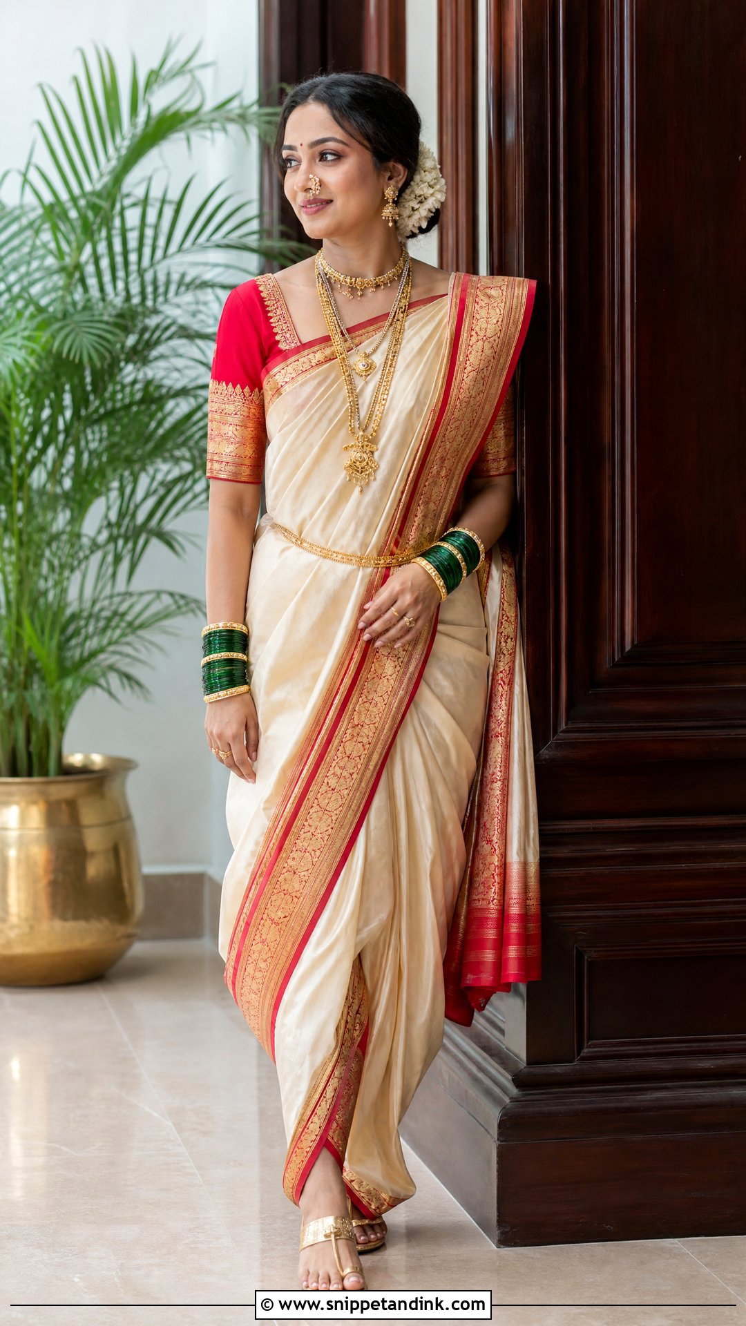 Nauwari Bride Look With Green Bangles - Snippet and Ink - 25 Nauwari Bride Look Ideas