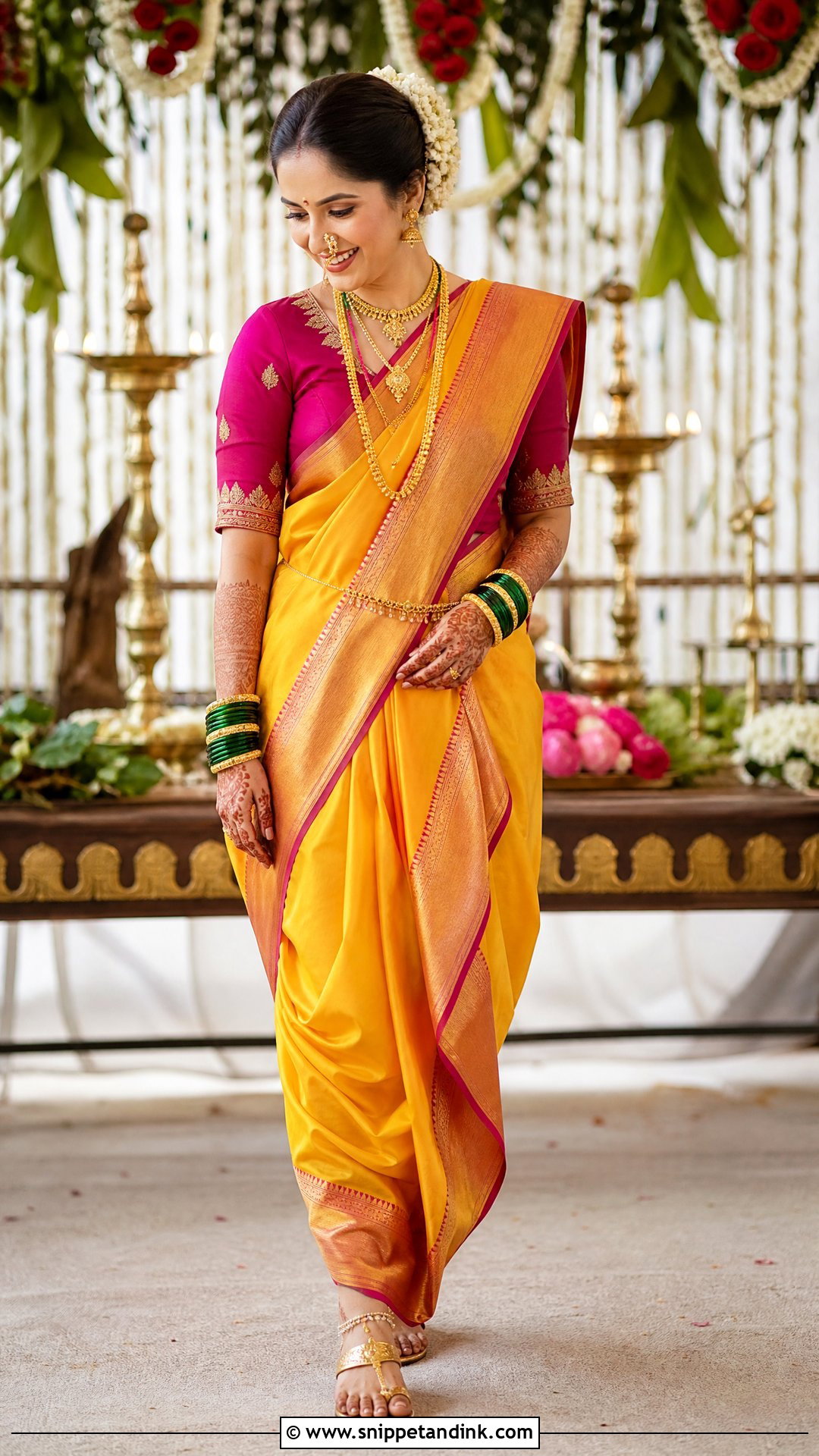 Nauwari Bride Look With Kolhapuri Sandals - Snippet and Ink - 25 Nauwari Bride Look Ideas