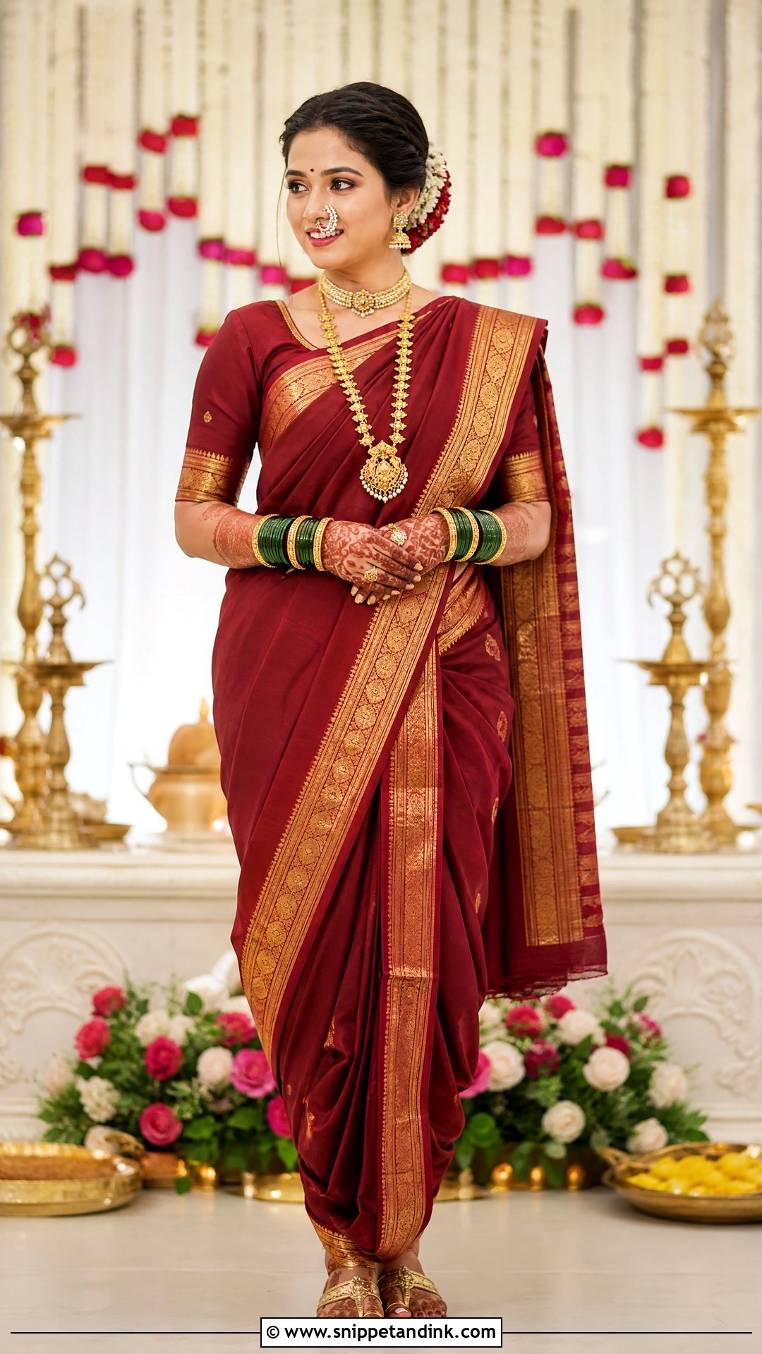 Nauwari Bride Look With Nath - Snippet and Ink - 25 Nauwari Bride Look Ideas