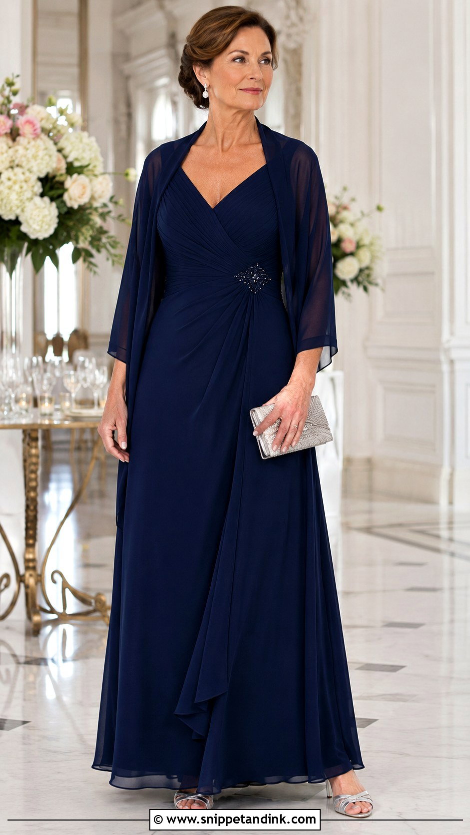 Navy A Line Mother Of The Bride Dress - Snippet and Ink - 20 Moms Wedding Dress Ideas