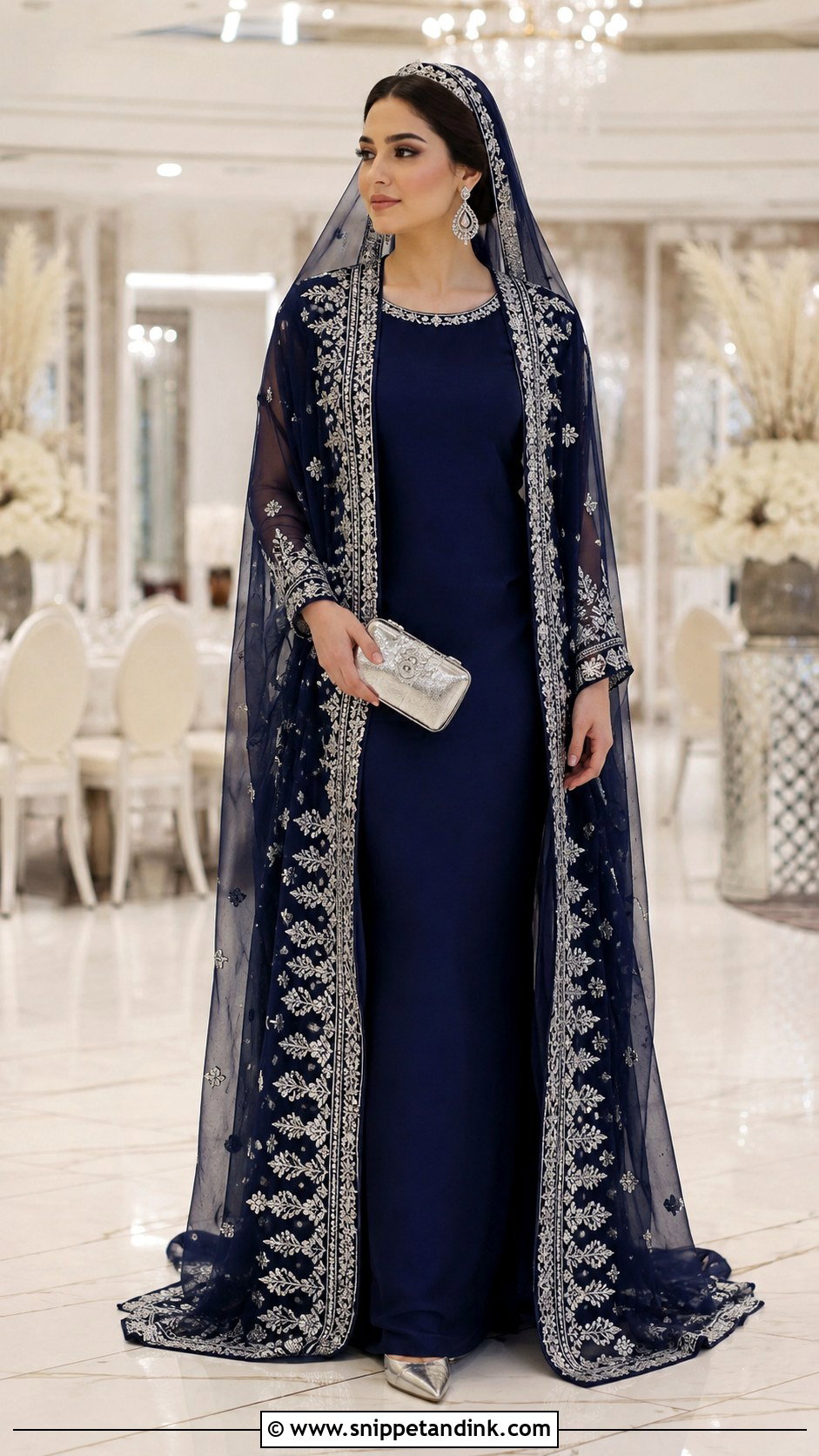 Navy Afghani Wedding Dress With Embroidered Cape - Snippet and Ink - 20 Afghani Wedding Dress Ideas
