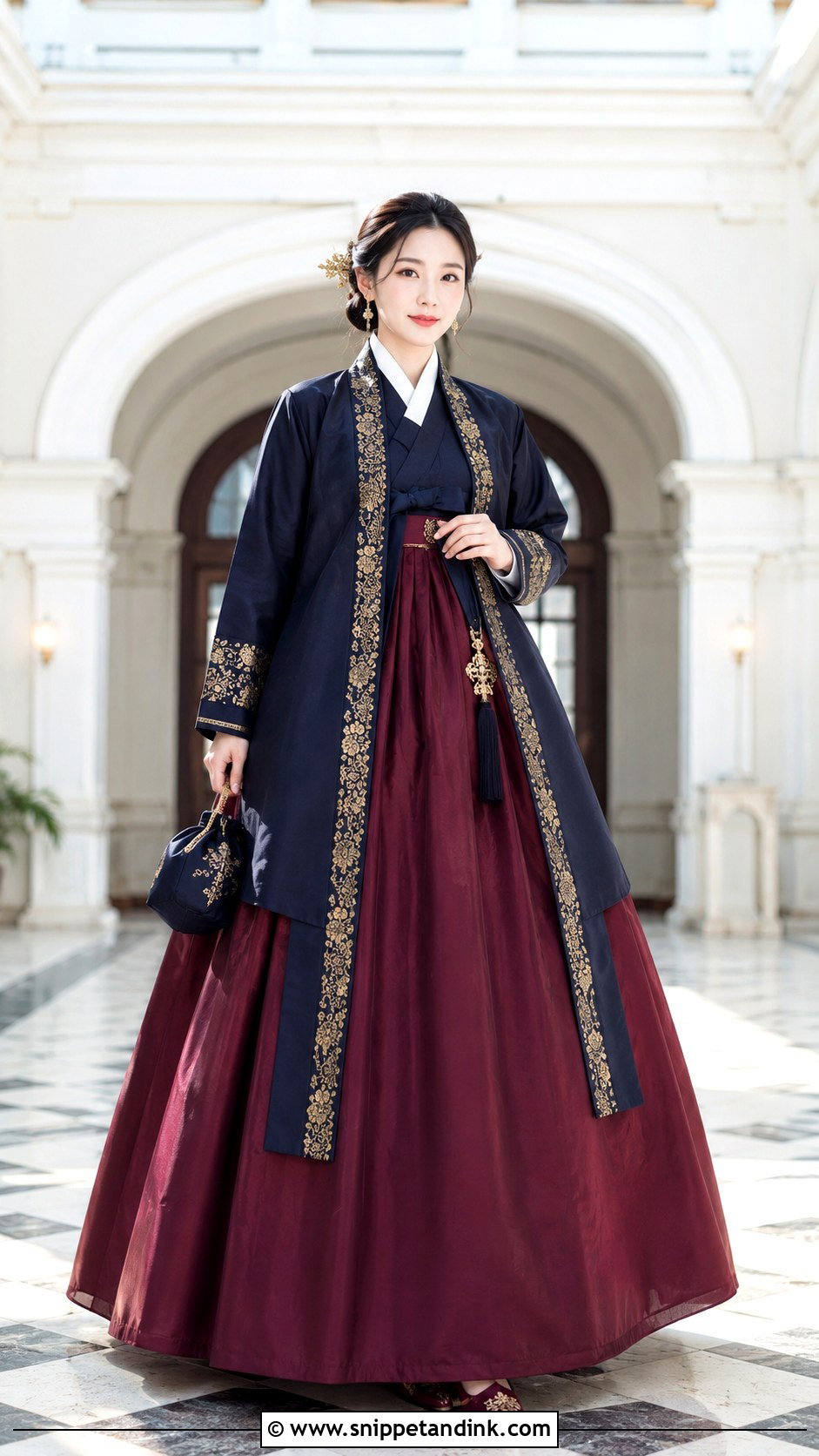 Navy And Burgundy Winter Hanbok Wedding Dress - Snippet and Ink - 20 Hanbok Wedding Dress Ideas