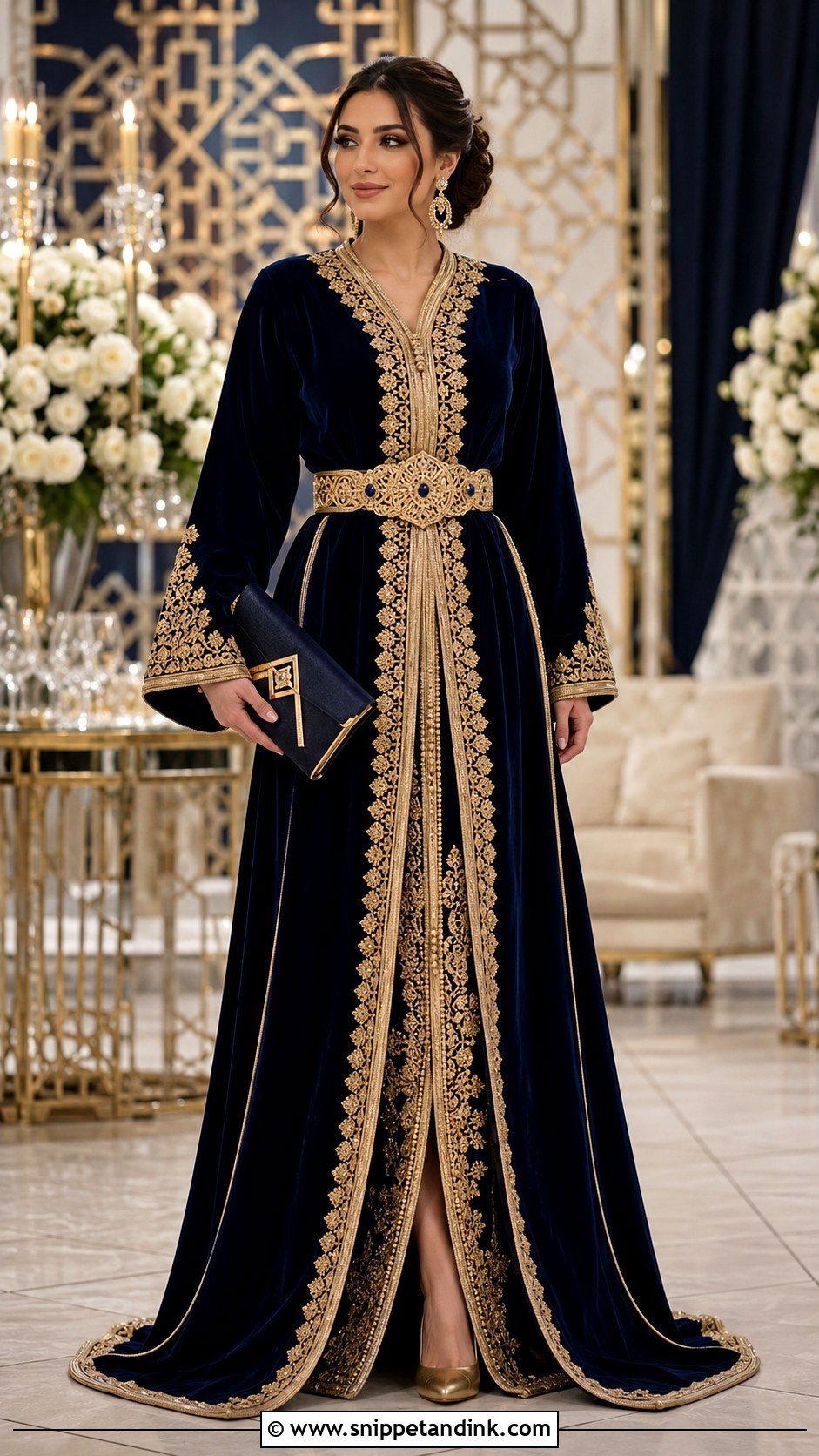 Navy And Gold Moroccan Bridal Caftan - Snippet and Ink - 20 Morocco Wedding Dress Ideas