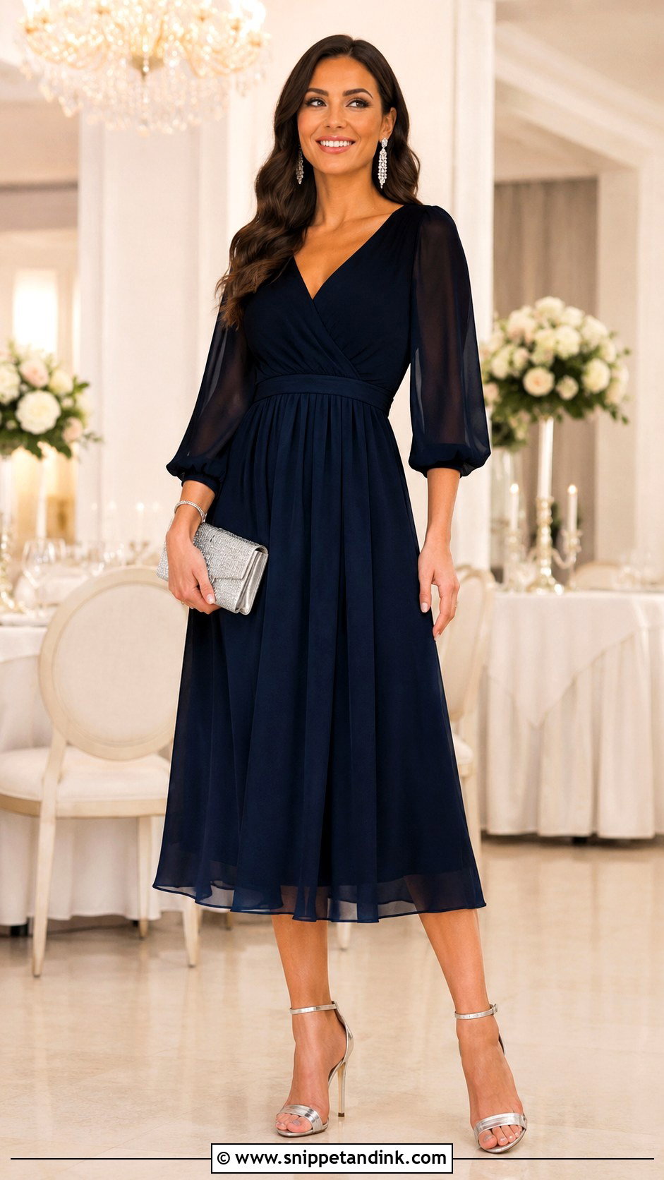 Navy Anniversary Dress With Silver Accessories - Snippet and Ink - 25 Wedding Anniversary Dress Ideas